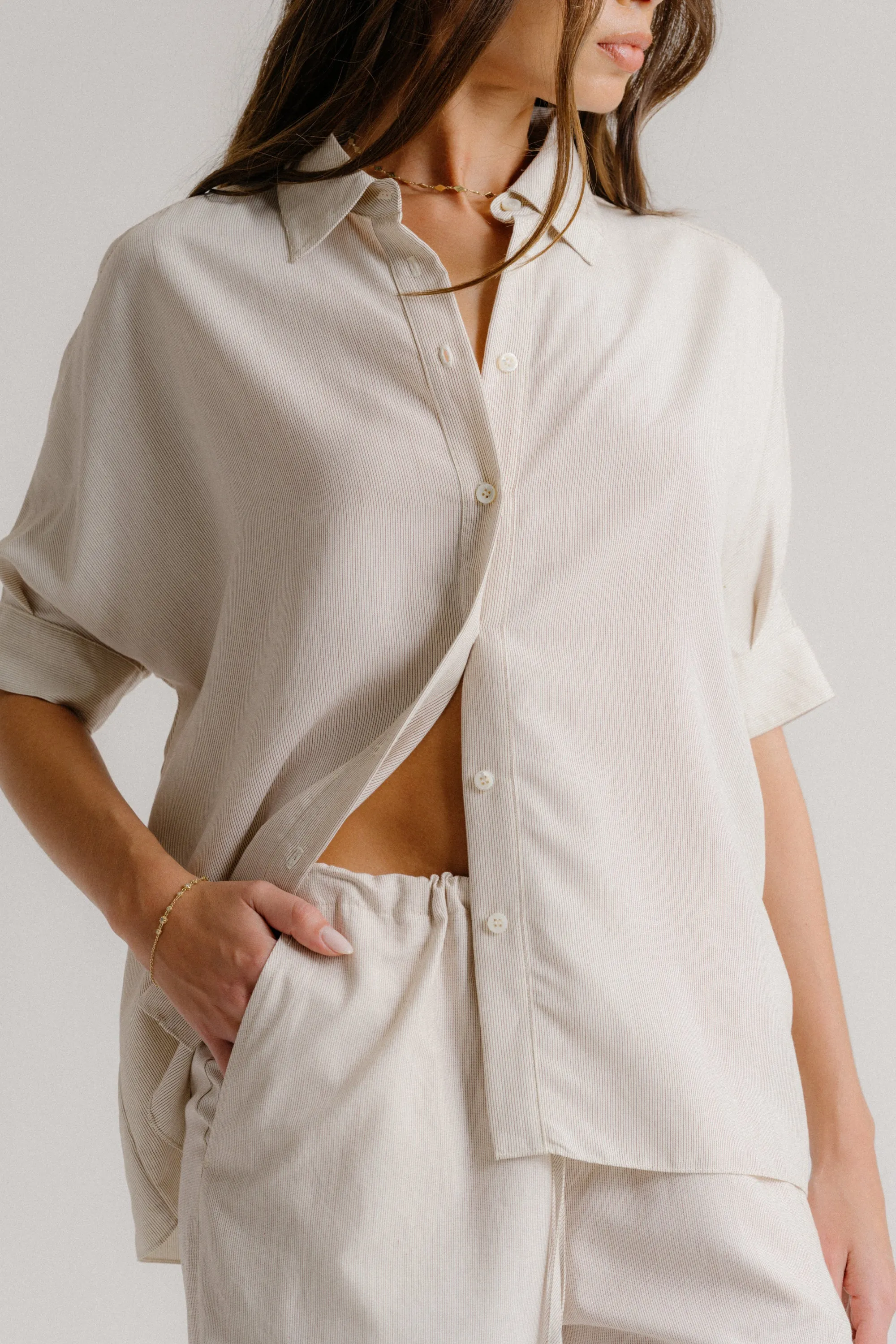GISELE MICRO STRIPE BUTTON DOWN | GARDENIA MULTI sold by Sablyn product image thumbnail 2