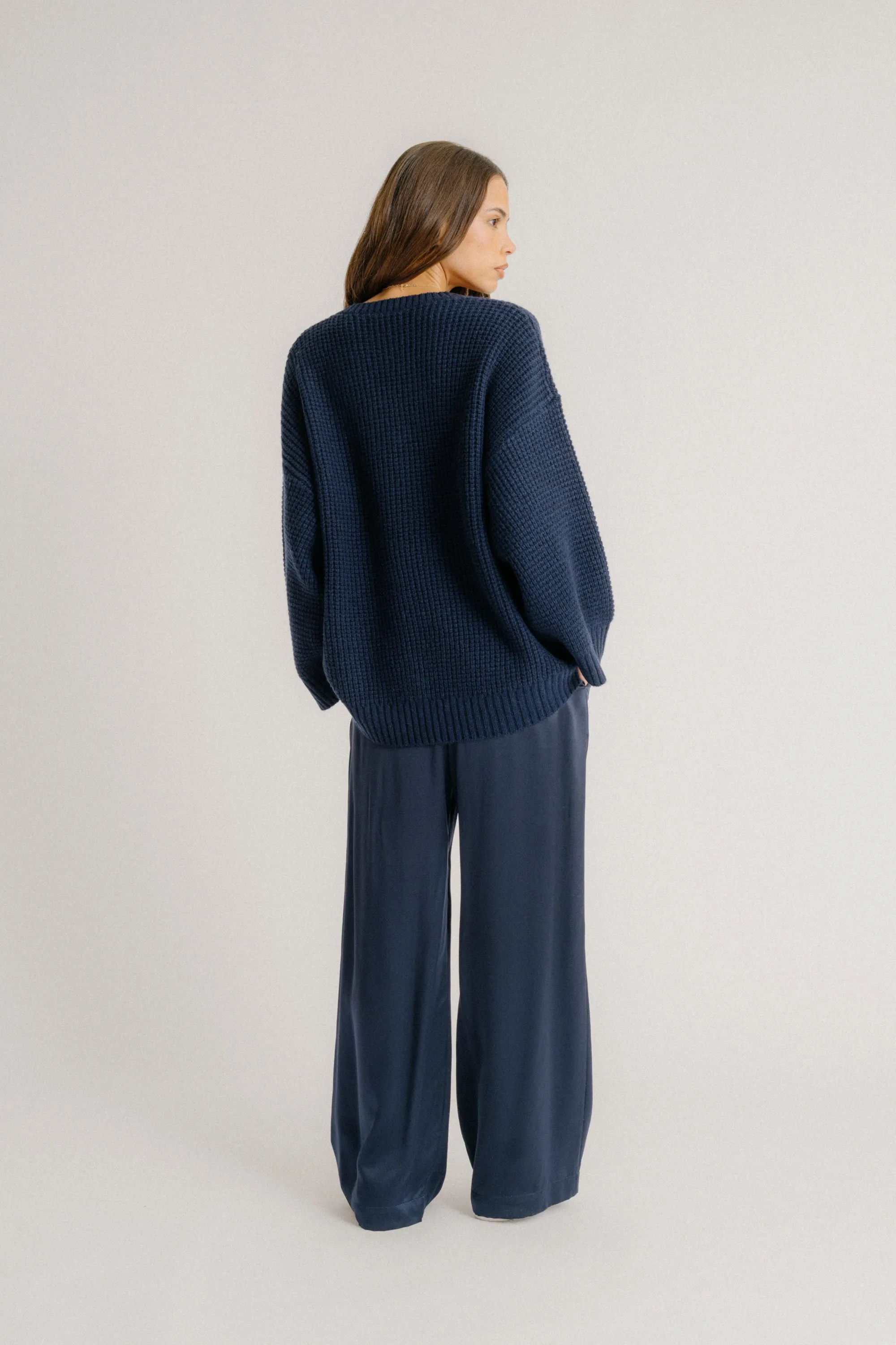 LINDEN SLOUCHY V-NECK RIBBED CASHMERE SWEATER | MIDNIGHT NAVY sold by Sablyn product image thumbnail 2