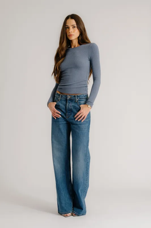 QUINCY LS FITTED CREWNECK TEE | SMOKY BLUE sold by Sablyn