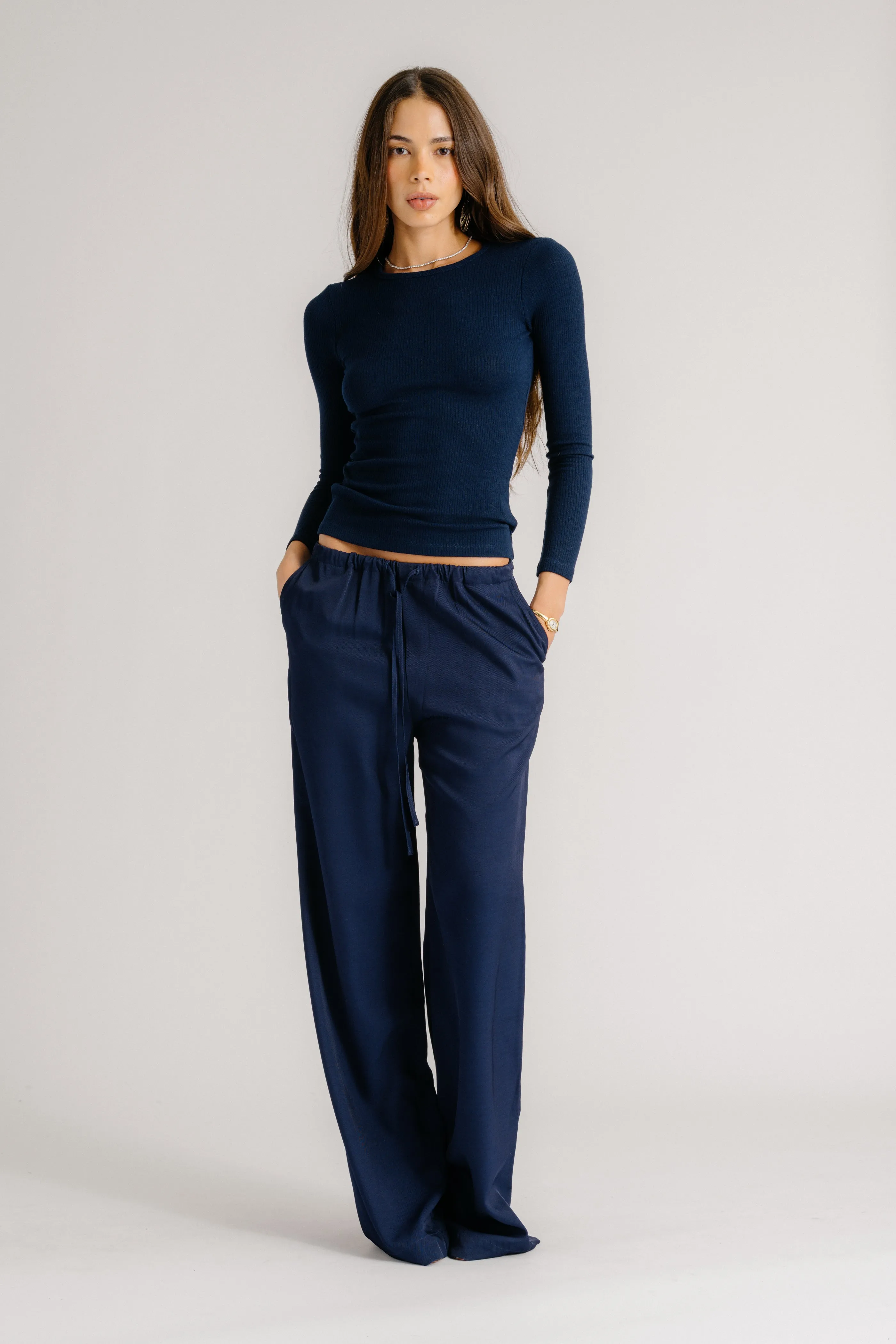 GEMMA PULL ON STRAIGHT LEG PANT | MIDNIGHT NAVY sold by Sablyn
