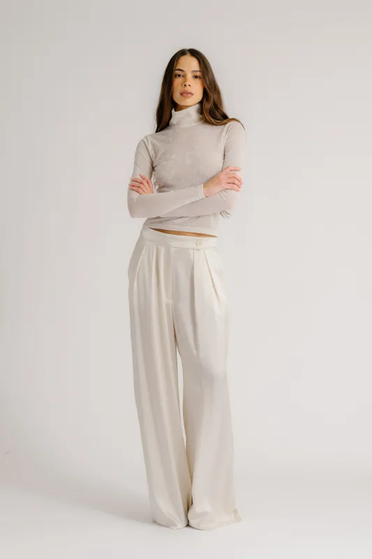 BROOKE HIGH RISE DOUBLE PLEAT SILK TROUSER | GARDENIA sold by Sablyn
