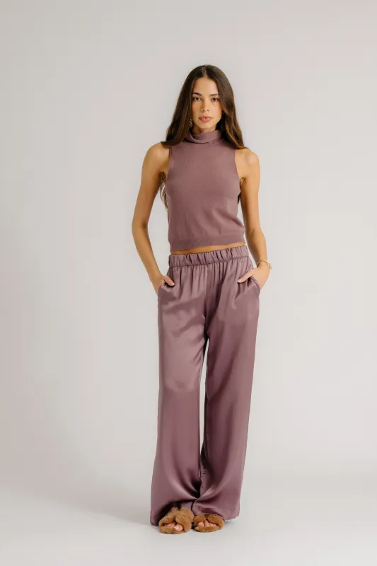 BRYNN  WIDE LEG SILK PANT| DUSTY VIOLET sold by Sablyn