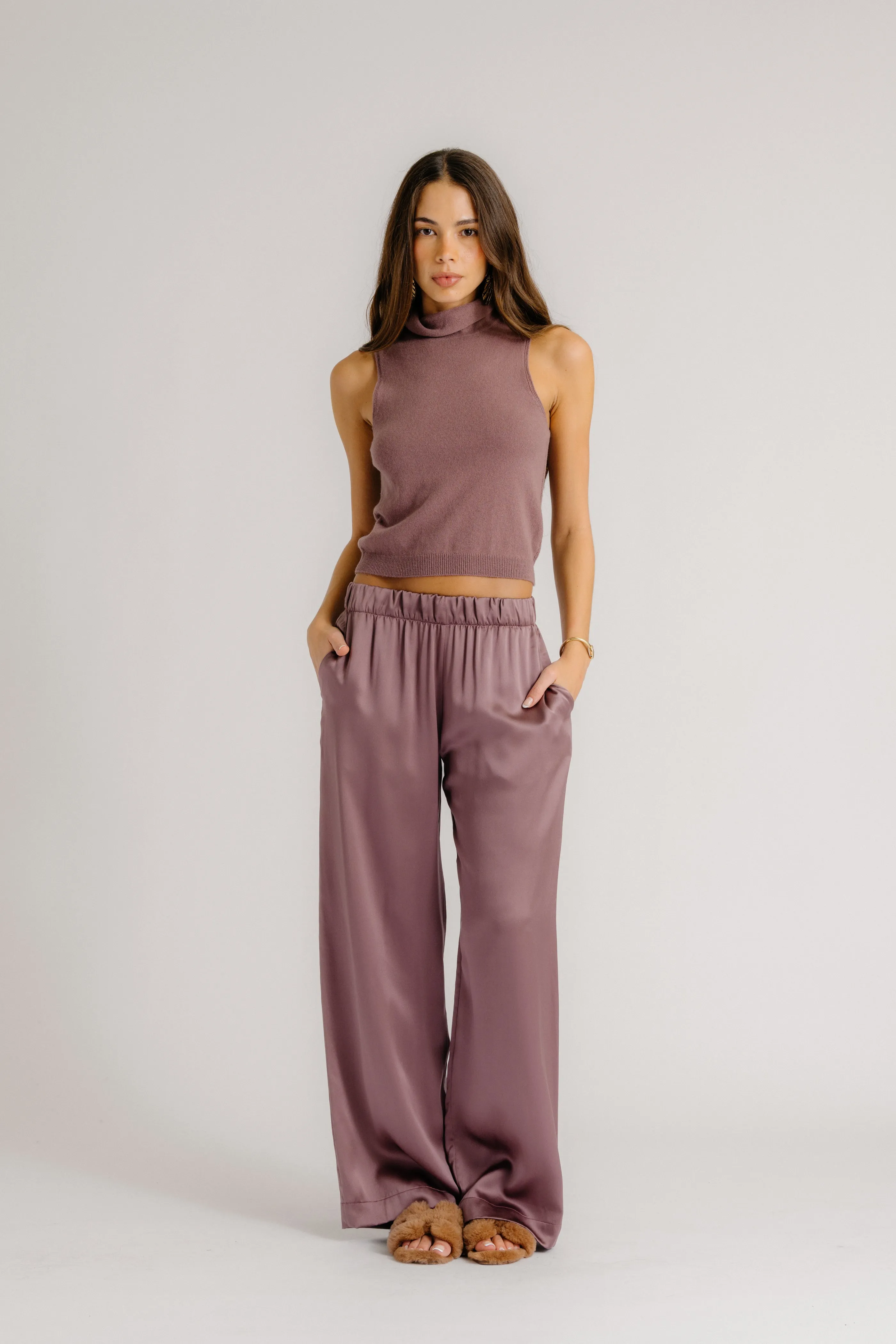 BRYNN WIDE LEG SILK PANT| DUSTY VIOLET sold by Sablyn product image thumbnail 2