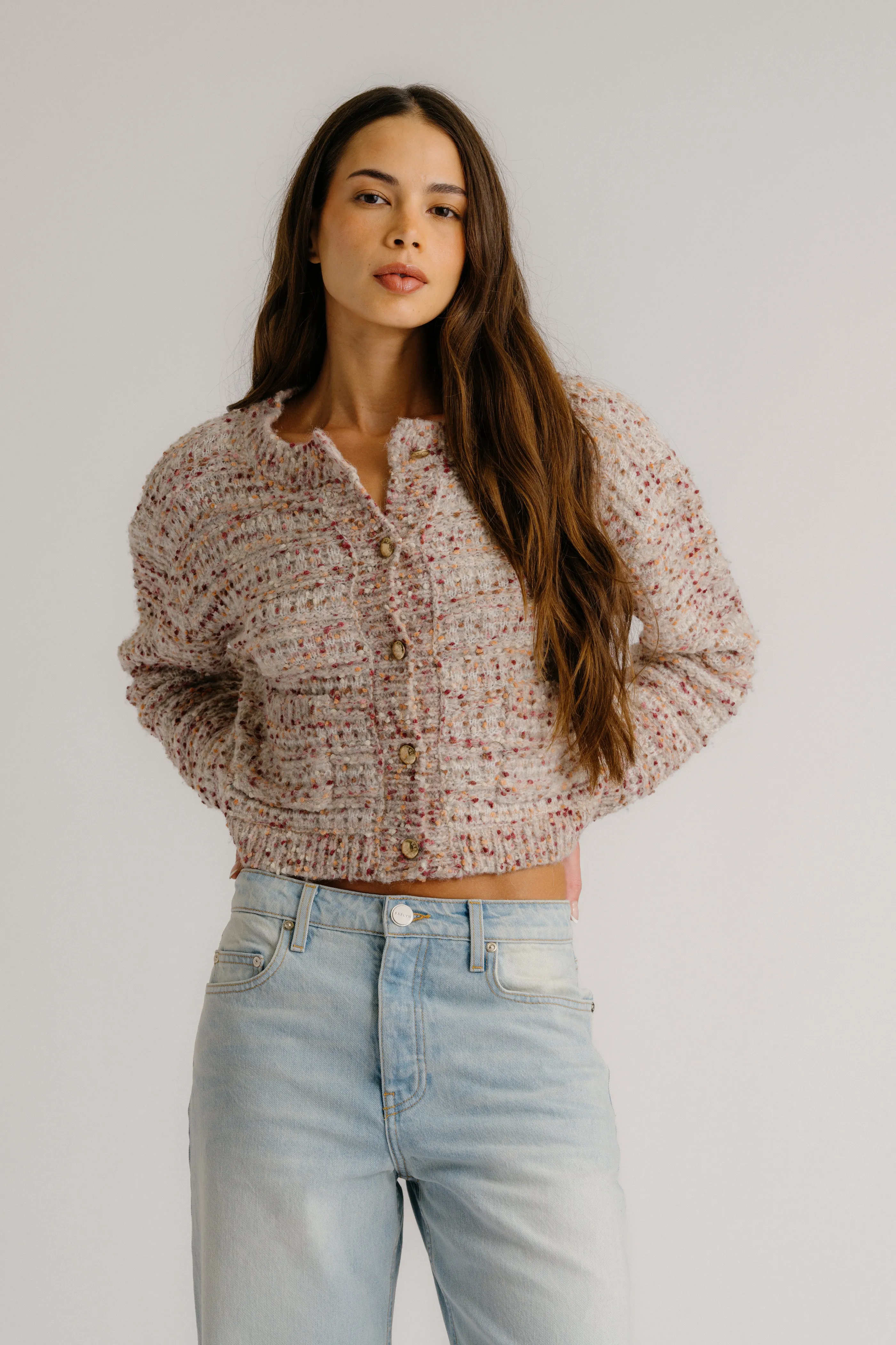 HELENA CROPPED DOUBLE POCKET CARDIGAN | MULTI sold by Sablyn