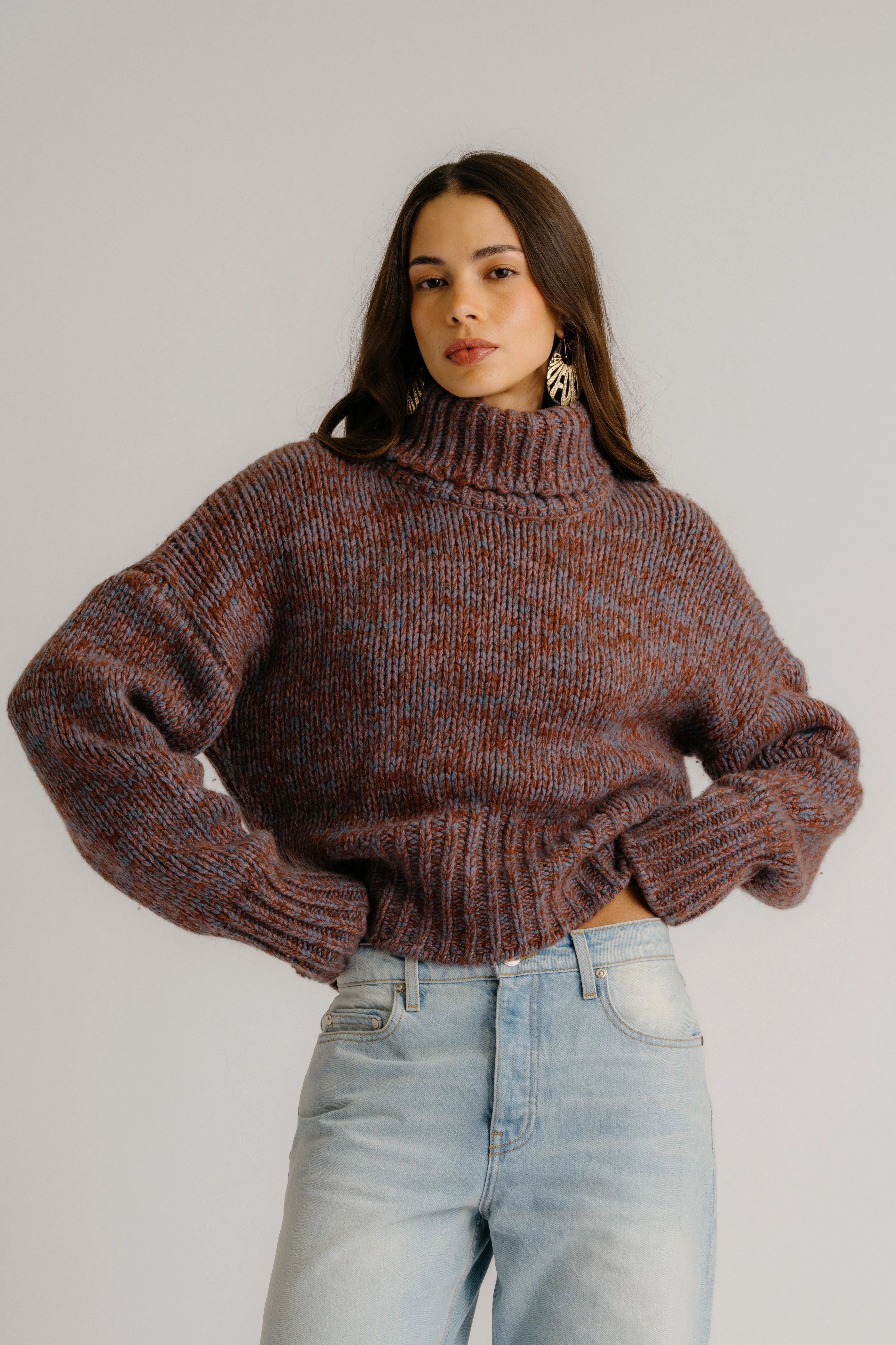 DARCEY CROPPED SLOUCHY CASHMERE TURTLENECK | MAHOGANY MULTI sold by Sablyn