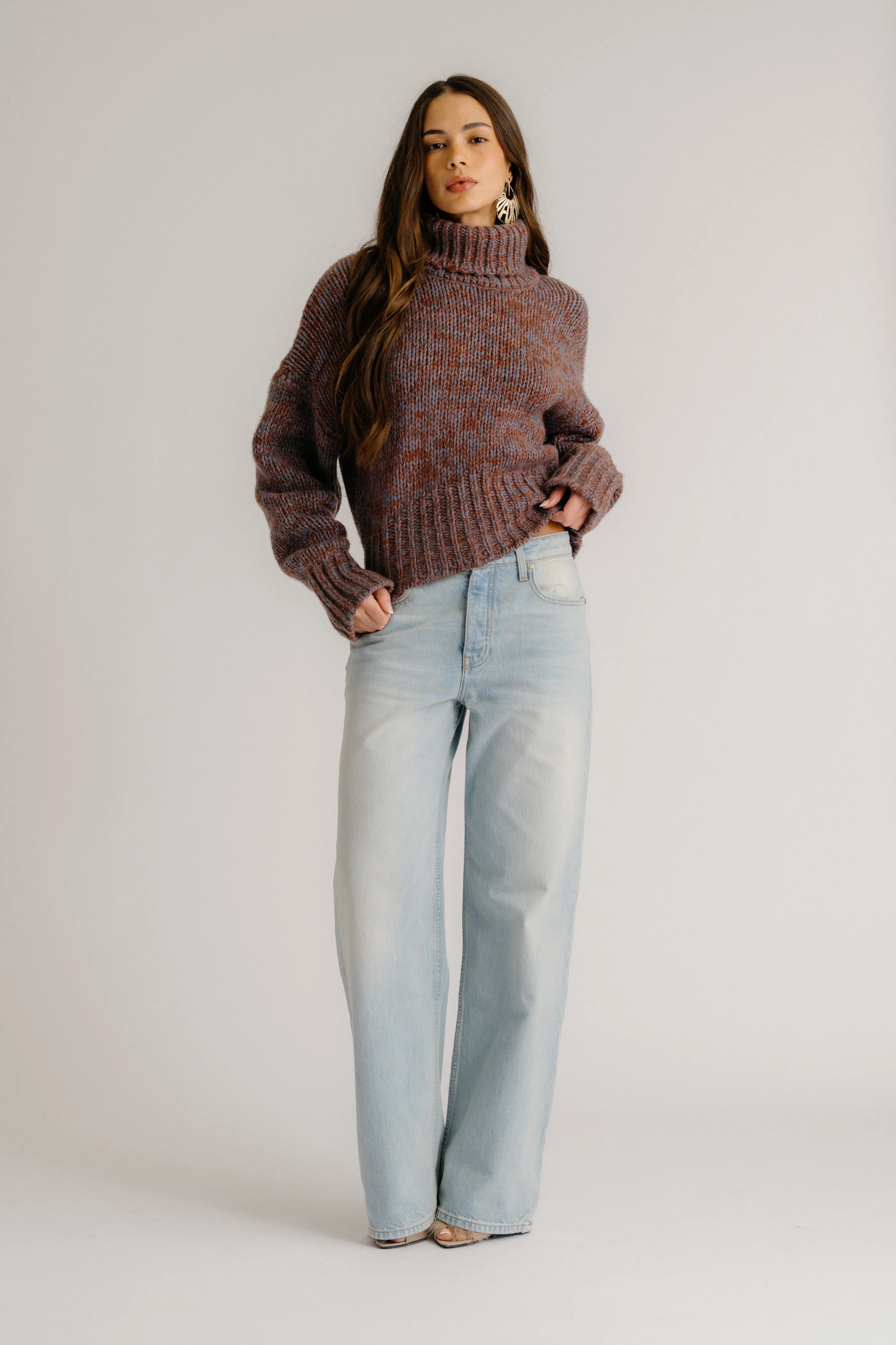 DARCEY CROPPED SLOUCHY CASHMERE TURTLENECK | MAHOGANY MULTI sold by Sablyn product image thumbnail 2