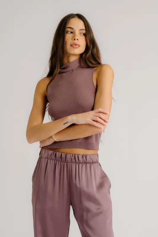 SOFIE SLEEVELESS CASHMERE TURTLENECK | DUSTY VIOLET made by Sablyn