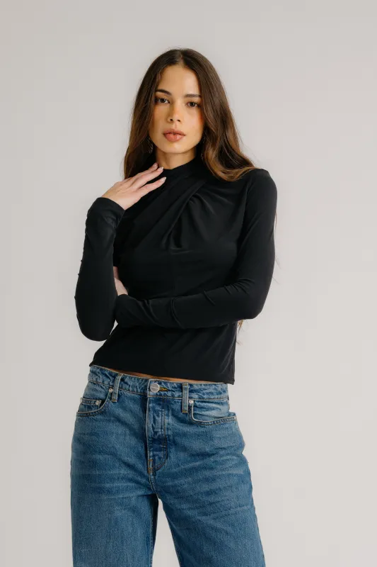 CASS DRAPED TURTLENECK | BLACK sold by Sablyn
