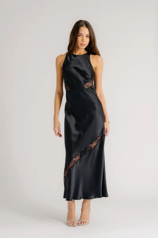 ISADORA SILK DRESS WITH LACE | BLACK sold by Sablyn