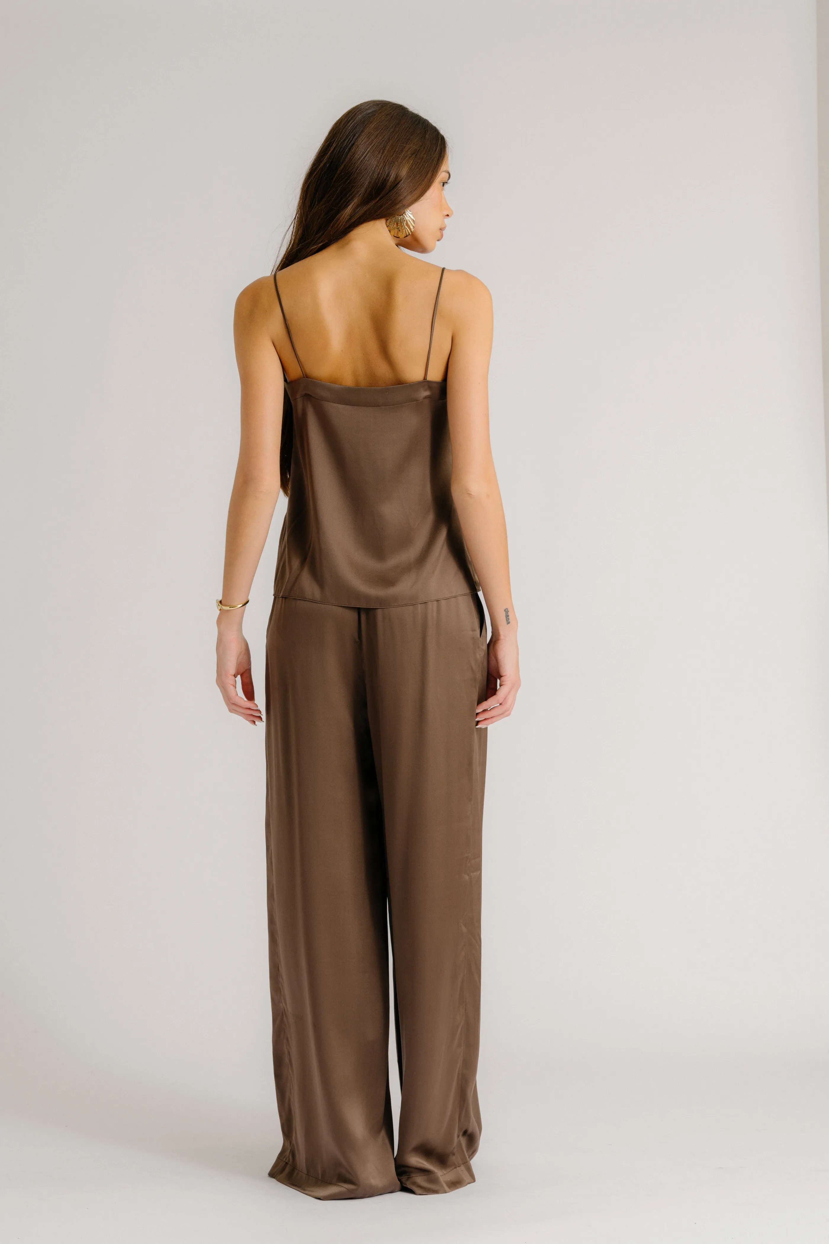 HAYA LACE TRIM SQUARE NECK SILK CAMI | SWISS BROWN sold by Sablyn product image thumbnail 3