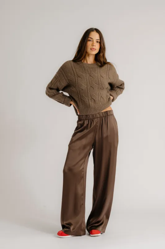 BRYNN WIDE LEG SILK PANT | SWISS BROWN sold by Sablyn