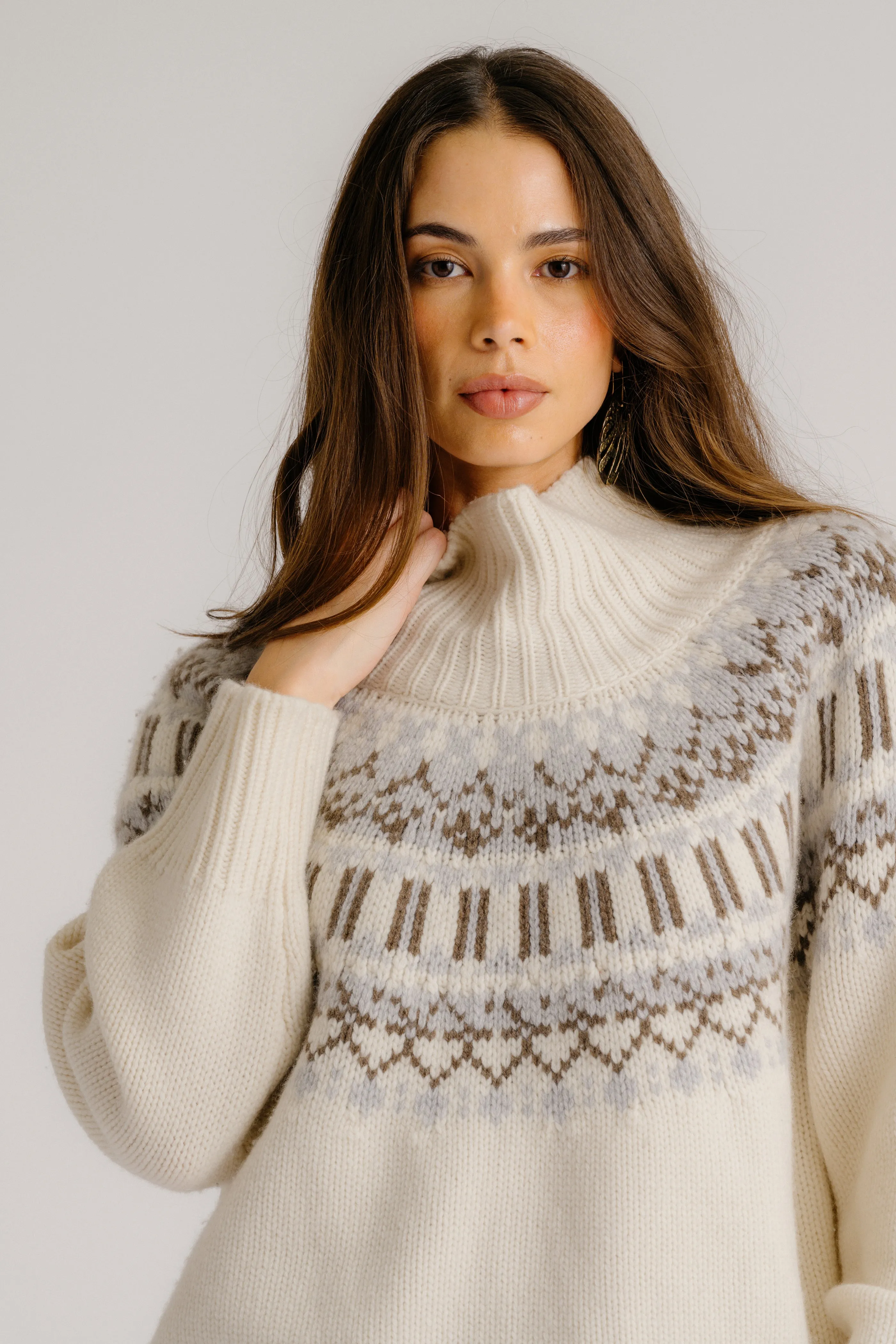 PRE-SALE: SCOTTIE SLOUCHY FAIR ISLE CASHMERE MOCK NECK | GARDENIA FAIR ISLE sold by Sablyn product image thumbnail 5