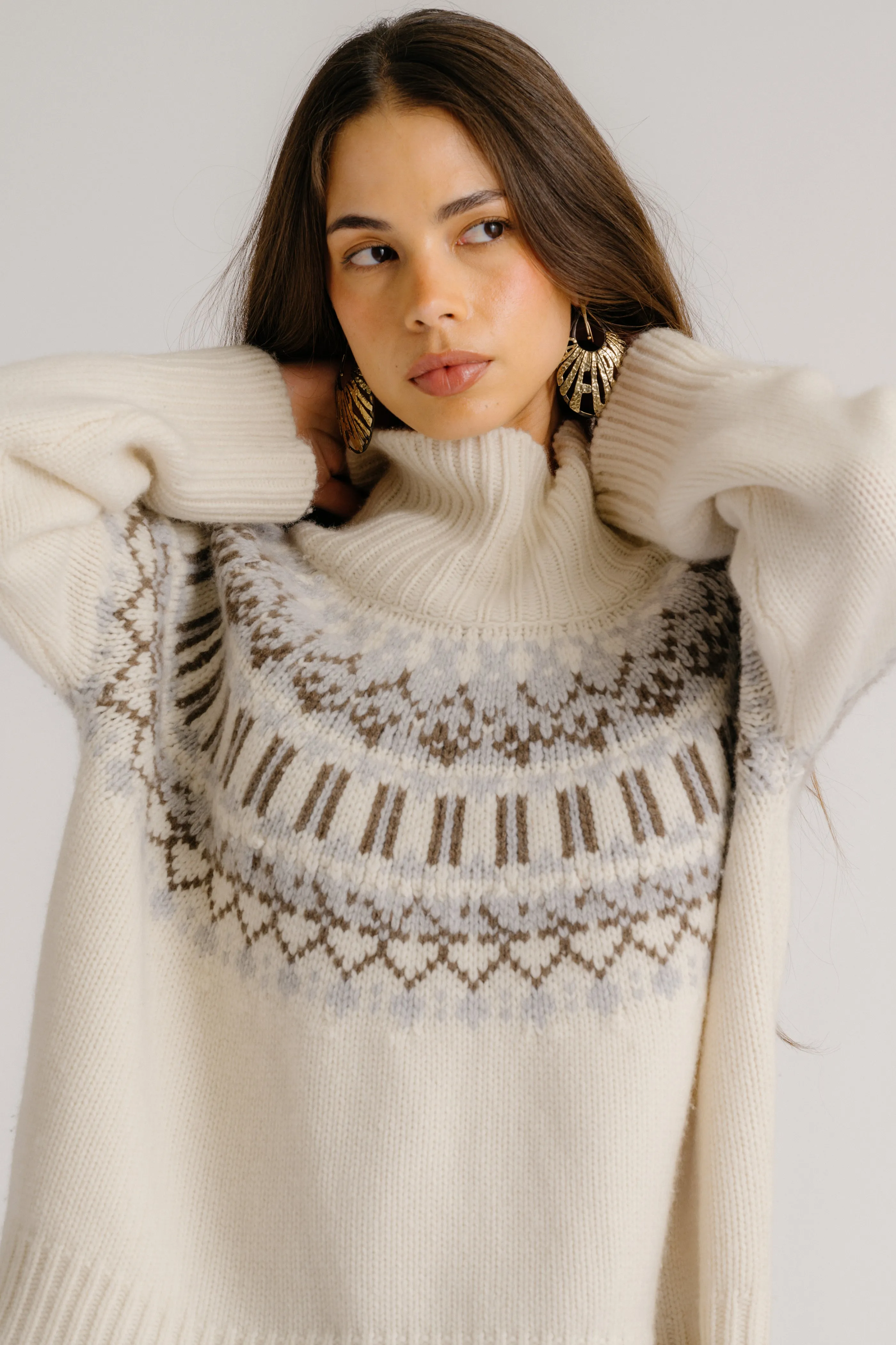 PRE-SALE: SCOTTIE SLOUCHY FAIR ISLE CASHMERE MOCK NECK | GARDENIA FAIR ISLE sold by Sablyn product image thumbnail 4