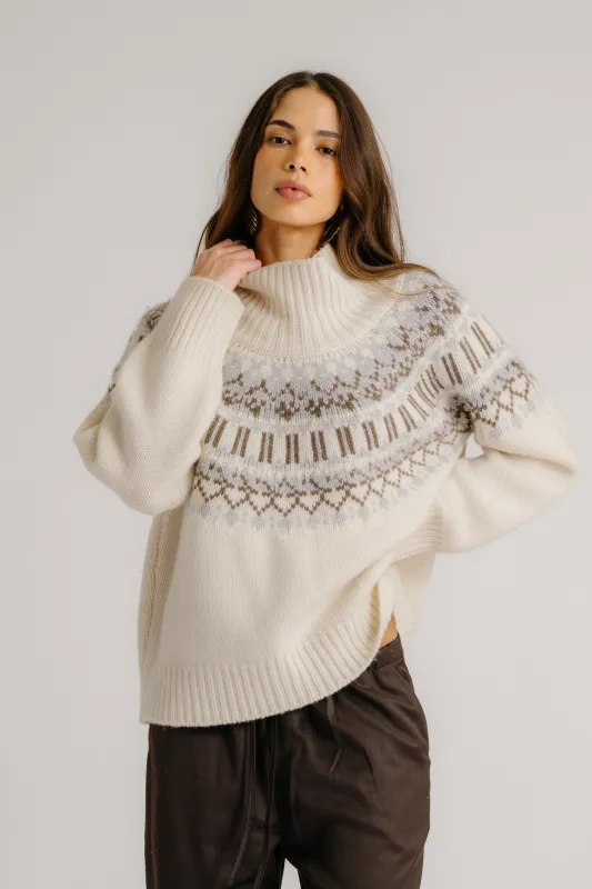 PRE-SALE: SCOTTIE SLOUCHY FAIR ISLE CASHMERE MOCK NECK | GARDENIA FAIR ISLE sold by Sablyn