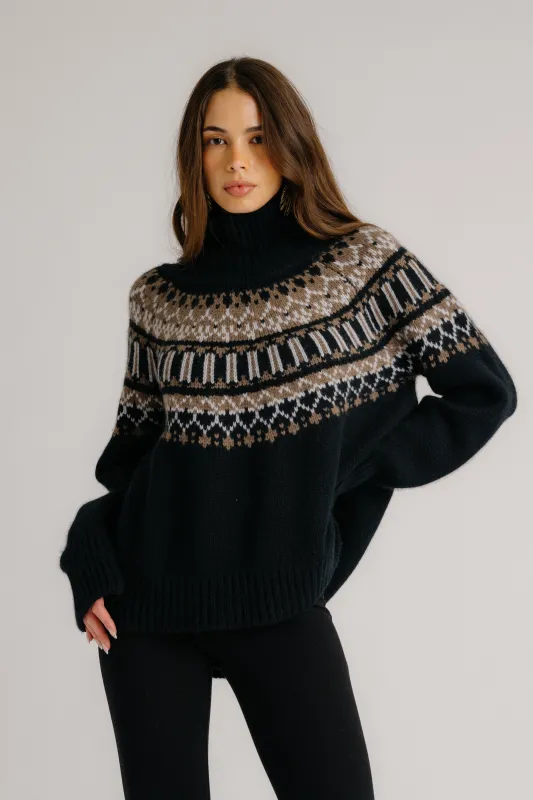 PRE-SALE SCOTTIE SLOUCHY FAIR ISLE CASHMERE MOCK NECK | BLACK FAIR ISLE sold by Sablyn