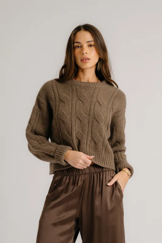 TRISTAN CREWNECK CABLE CASHMERE PULLOVER | SWISS BROWN sold by Sablyn