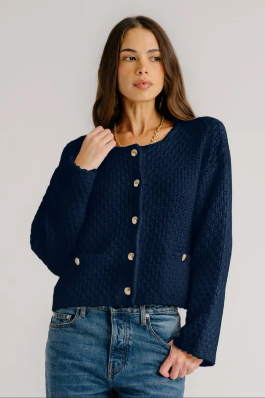 CHARLENE CASHMERE CROPPED WELT POCKET JACKET | MIDNIGHT NAVY sold by Sablyn