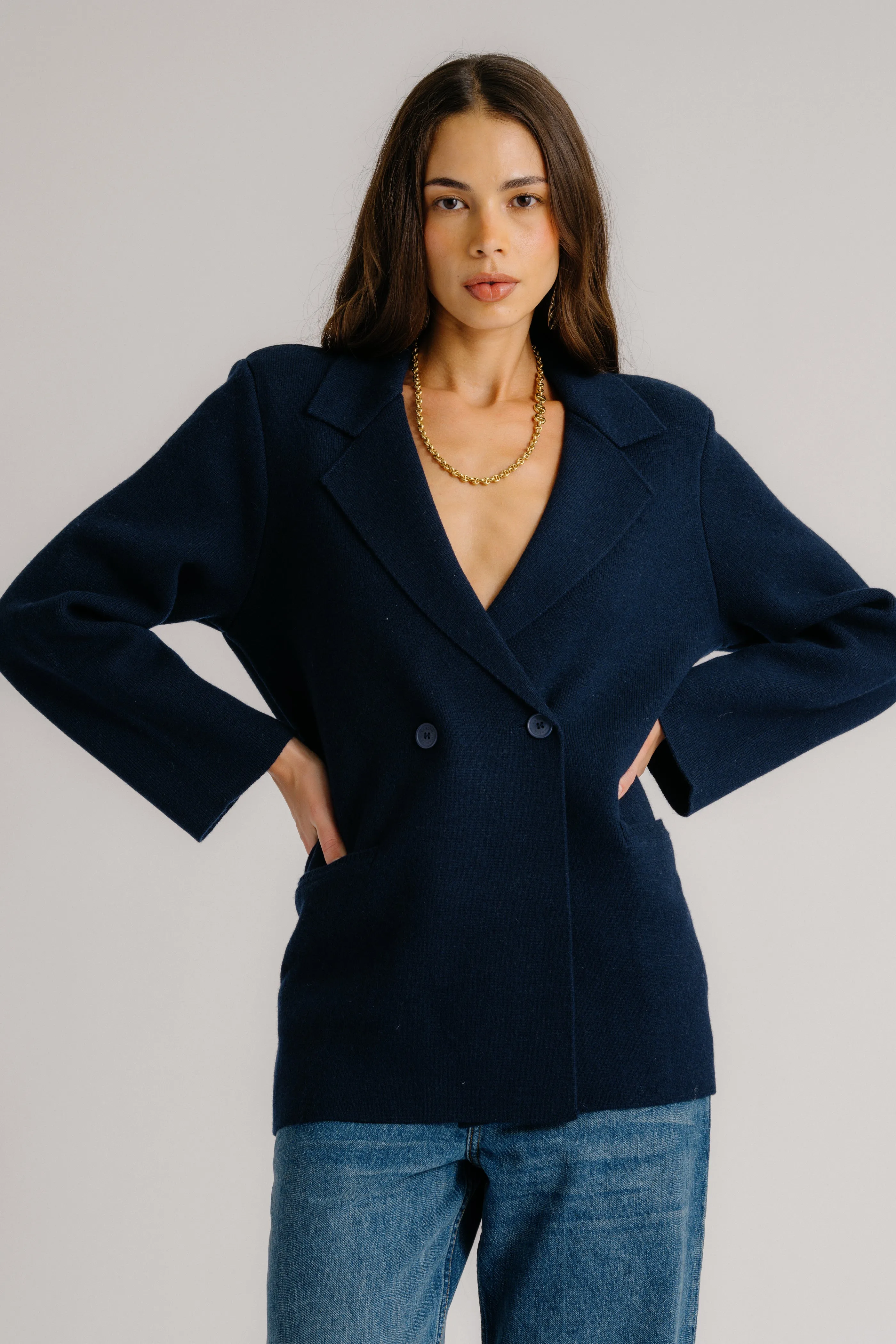 VIVIAN RELAXED DOUBLE BREASTED BLAZER | MIDNIGHT NAVY sold by Sablyn product image thumbnail 3