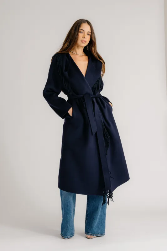 CHARLI HOODED COAT W/ FRINGE | MIDNIGHT NAVY sold by Sablyn