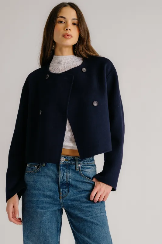 FLOREN CROPPED DOUBLE BREASTED COAT | MIDNIGHT NAVY sold by Sablyn