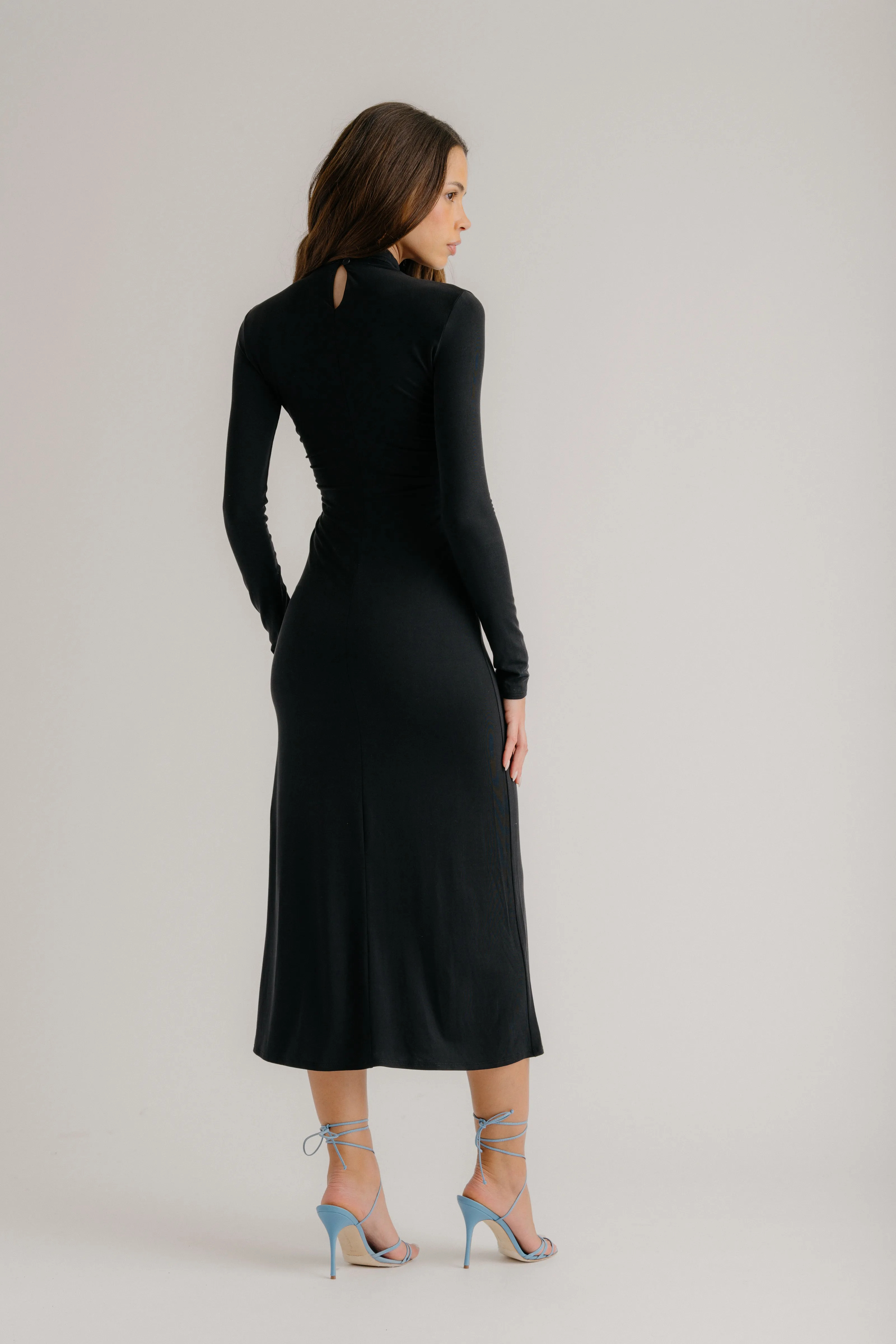 QUINN CROSSOVER MOCK NECK MIDI DRESS | BLACK sold by Sablyn product image thumbnail 4