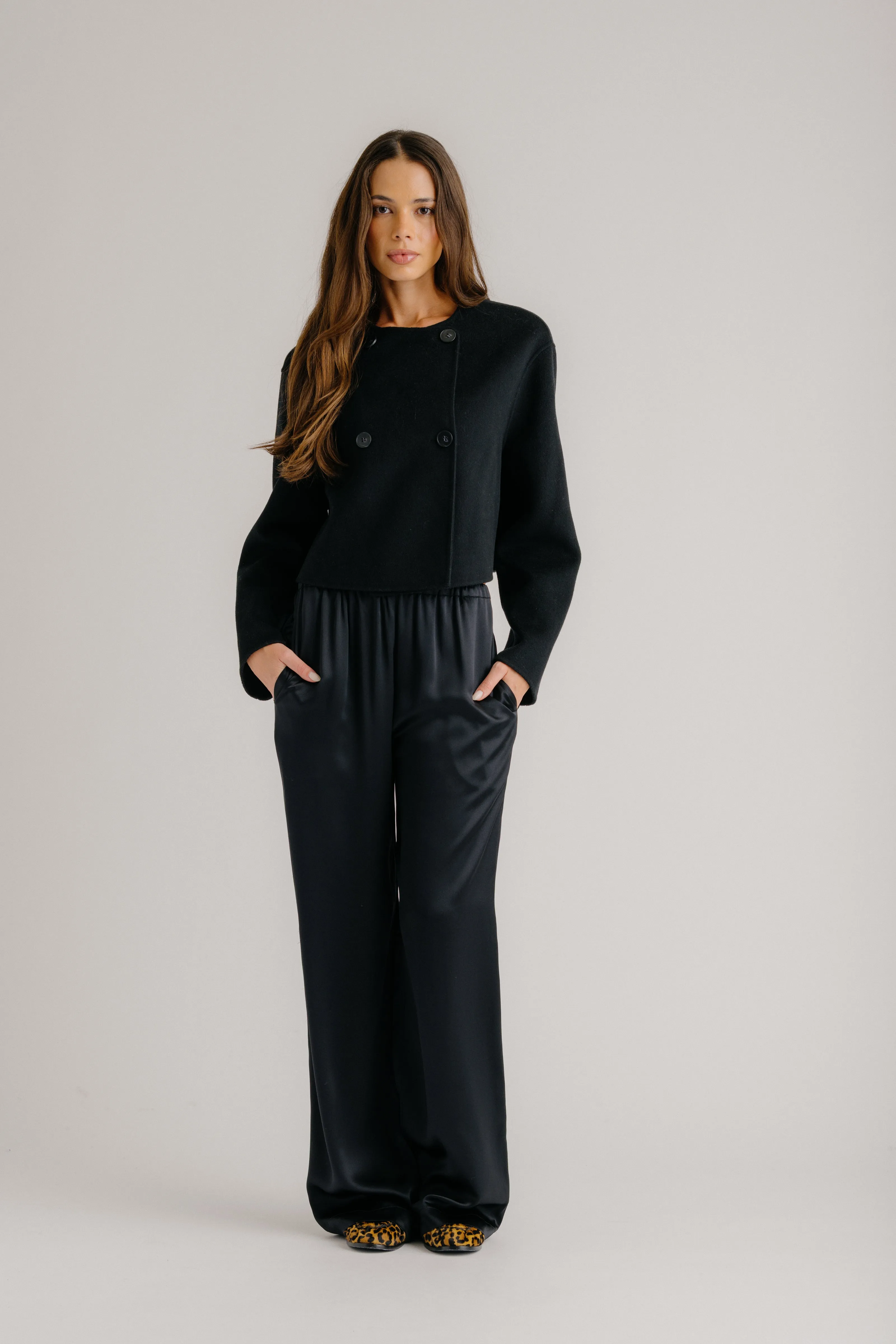 LEXI LOWER RISE RELAXED SILK PANT | BLACK sold by Sablyn product image thumbnail 4