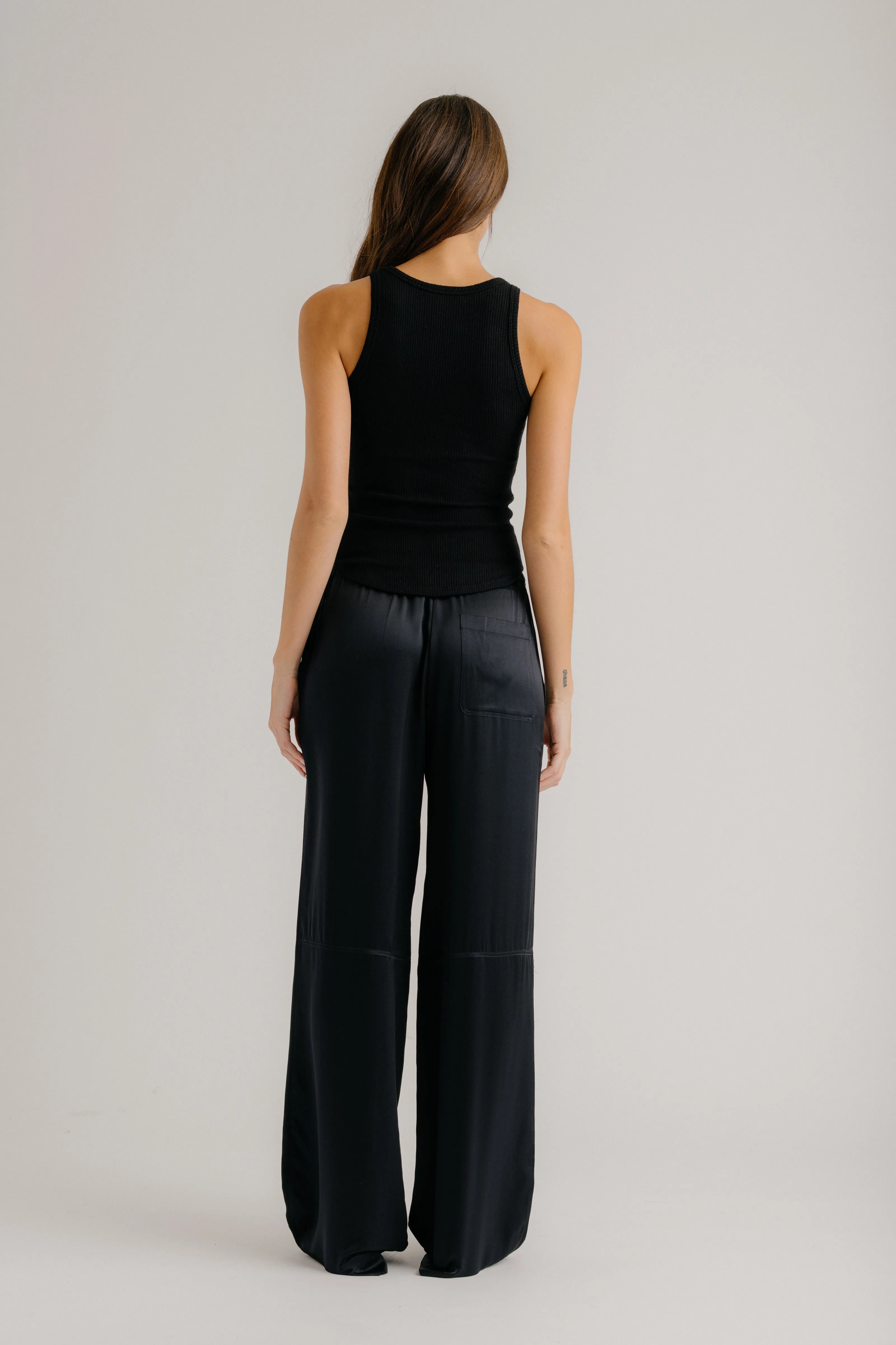 LEXI LOWER RISE RELAXED SILK PANT | BLACK sold by Sablyn product image thumbnail 2