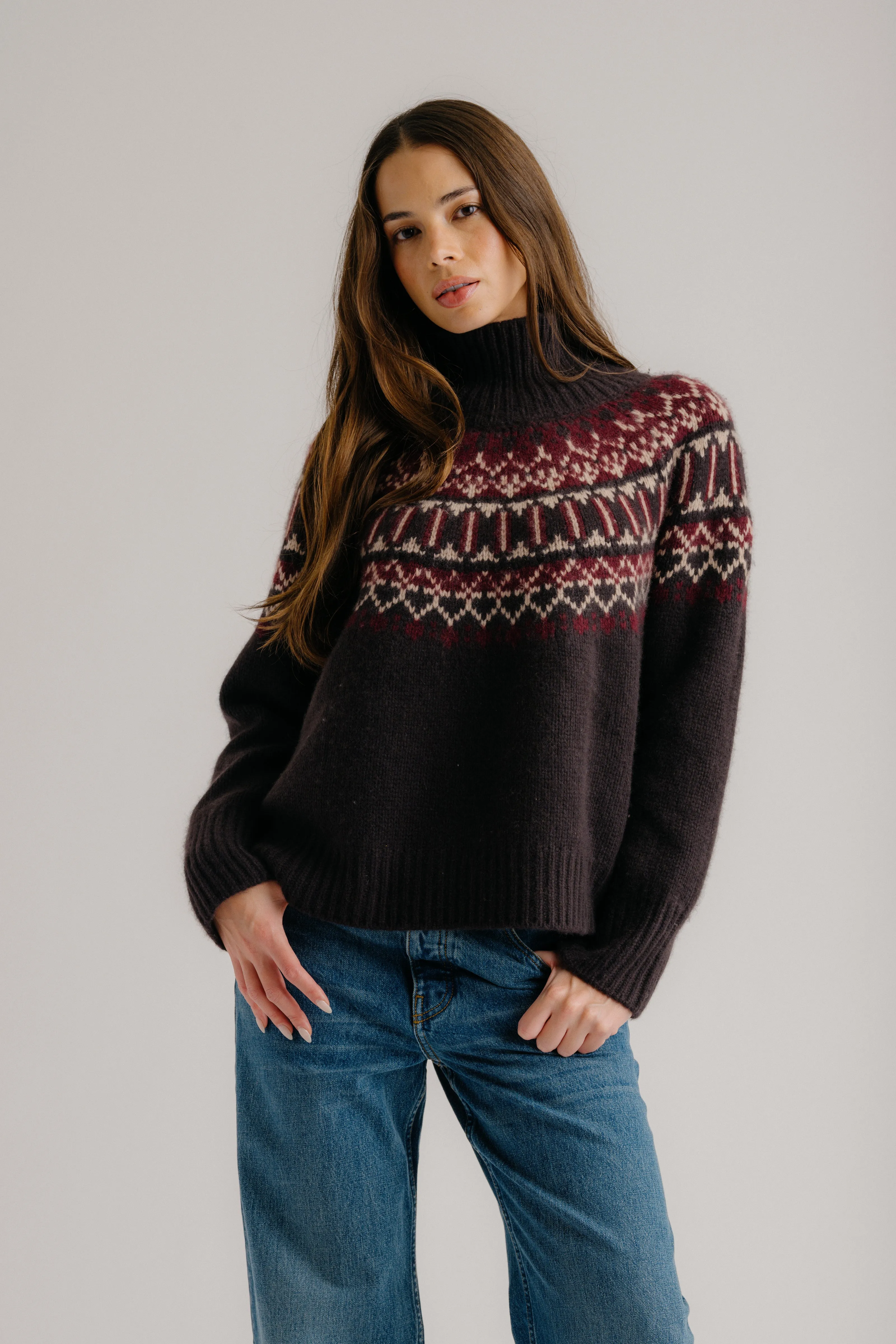 PRE-SALE SCOTTIE SLOUCHY FAIR ISLE CASHMERE MOCK NECK | OAK TREE MULTI sold by Sablyn