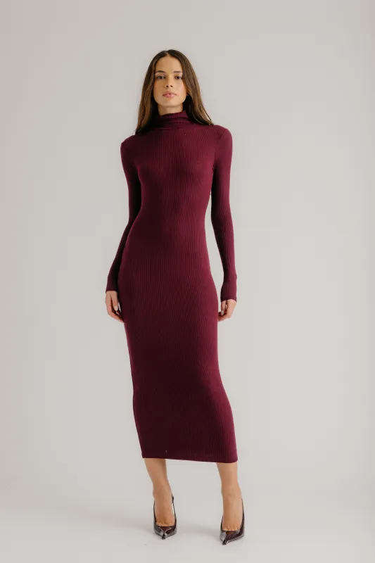 GAB TURTLENECK RIB DRESS | BORDEAUX made by Sablyn