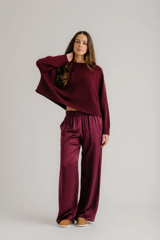 BRYNN WIDE LEG SILK PANT | BORDEAUX sold by Sablyn
