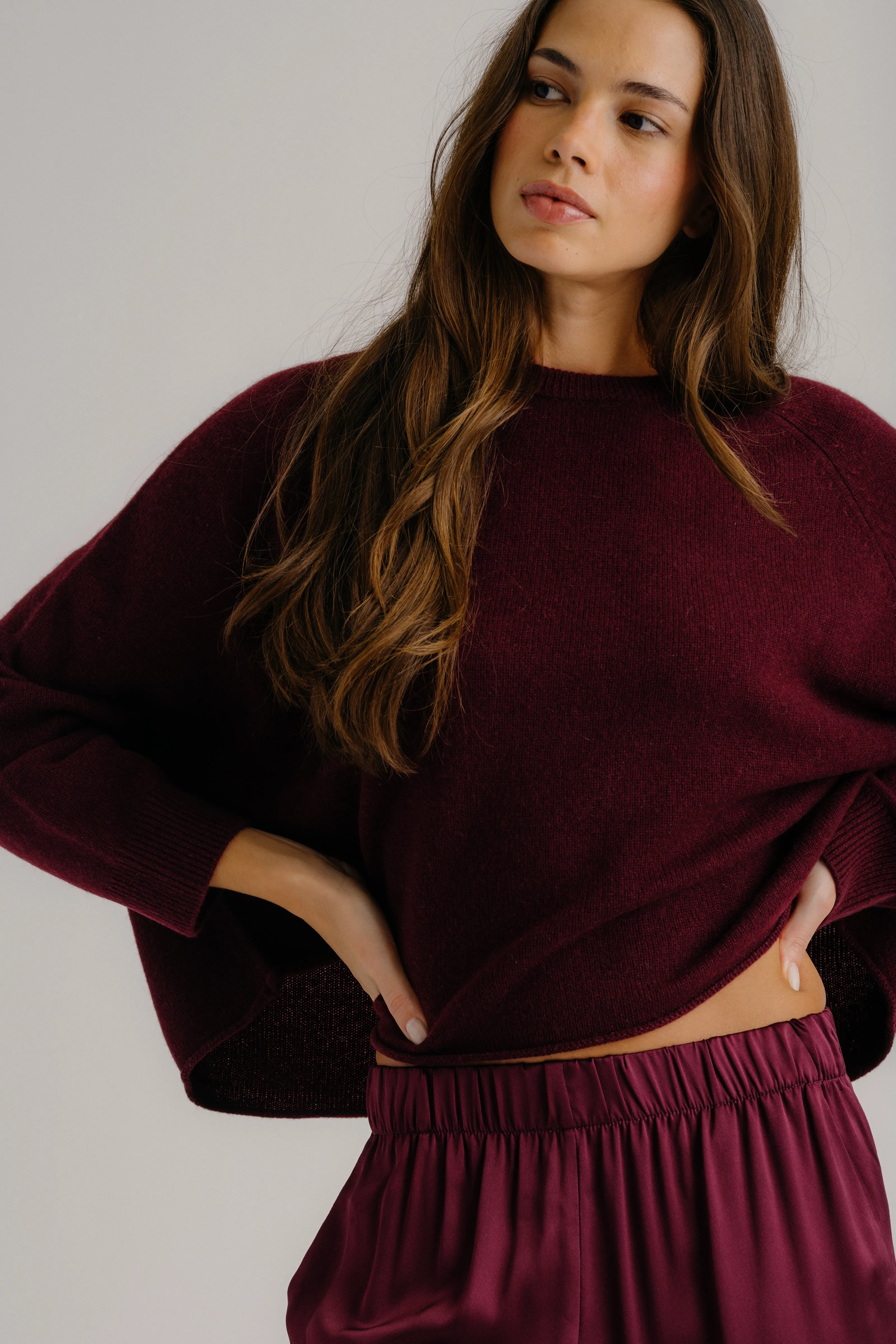 RIYA RAGLAN CASHMERE CREWNECK | BORDEAUX sold by Sablyn product image thumbnail 5