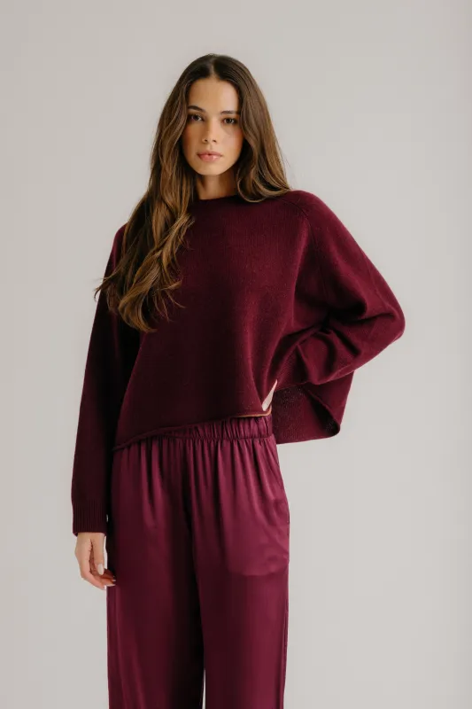 RIYA RAGLAN CASHMERE CREWNECK | BORDEAUX sold by Sablyn