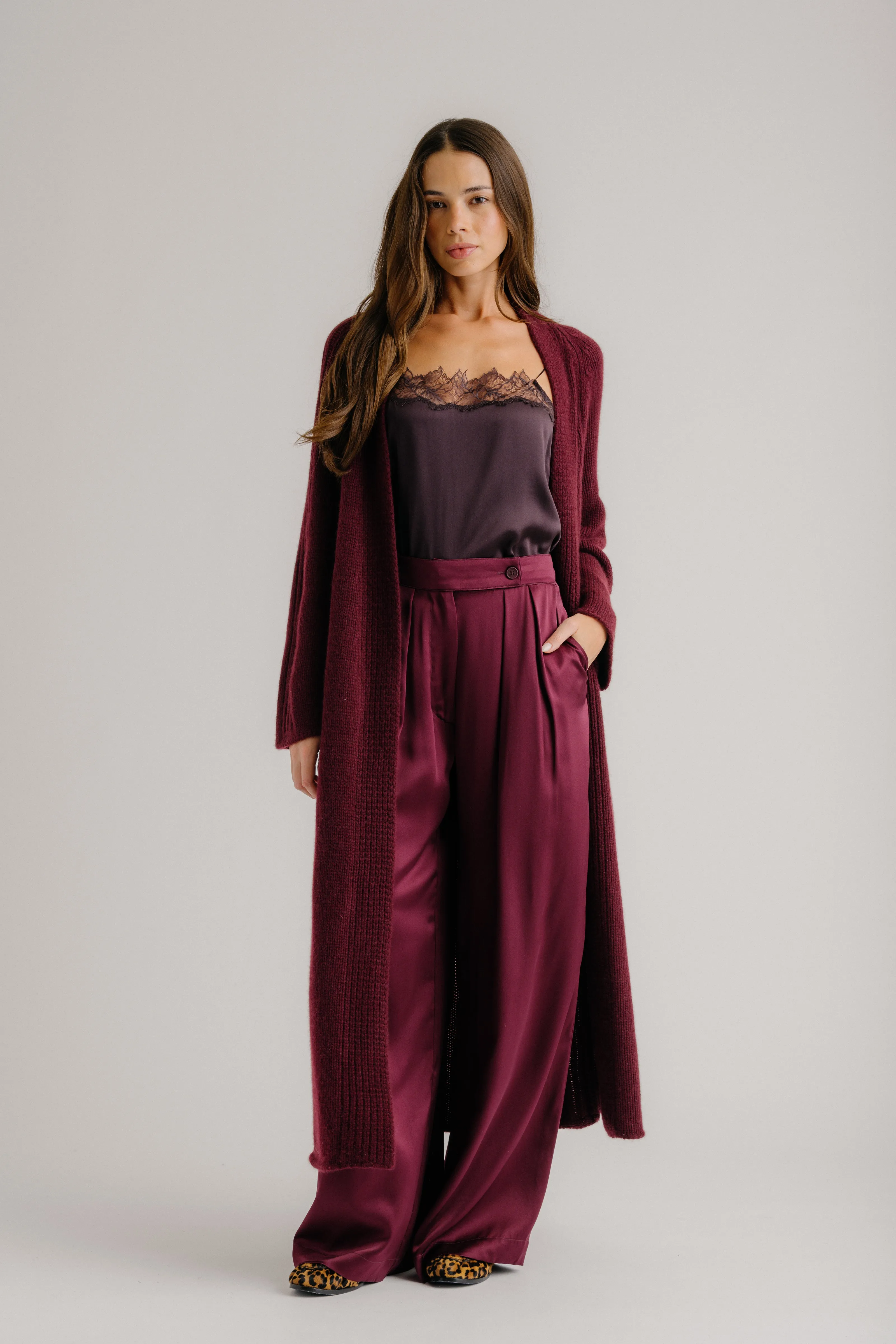 MERCEDES RELAXED CASHMERE DUSTER | BORDEAUX sold by Sablyn