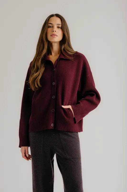 LILOU RELAXED BUTTON UP JACKET | BORDEAUX sold by Sablyn