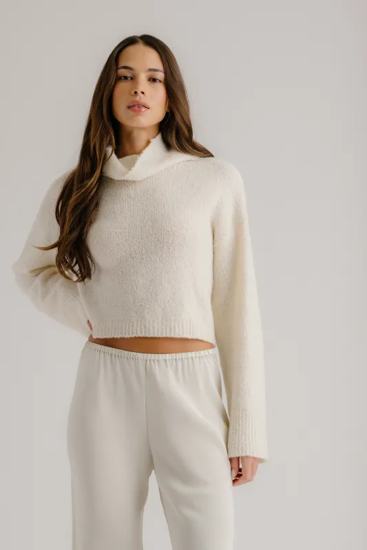 LOLA SLOUCHY CROPPED BOUCLE MOCK NECK | GARDENIA sold by Sablyn