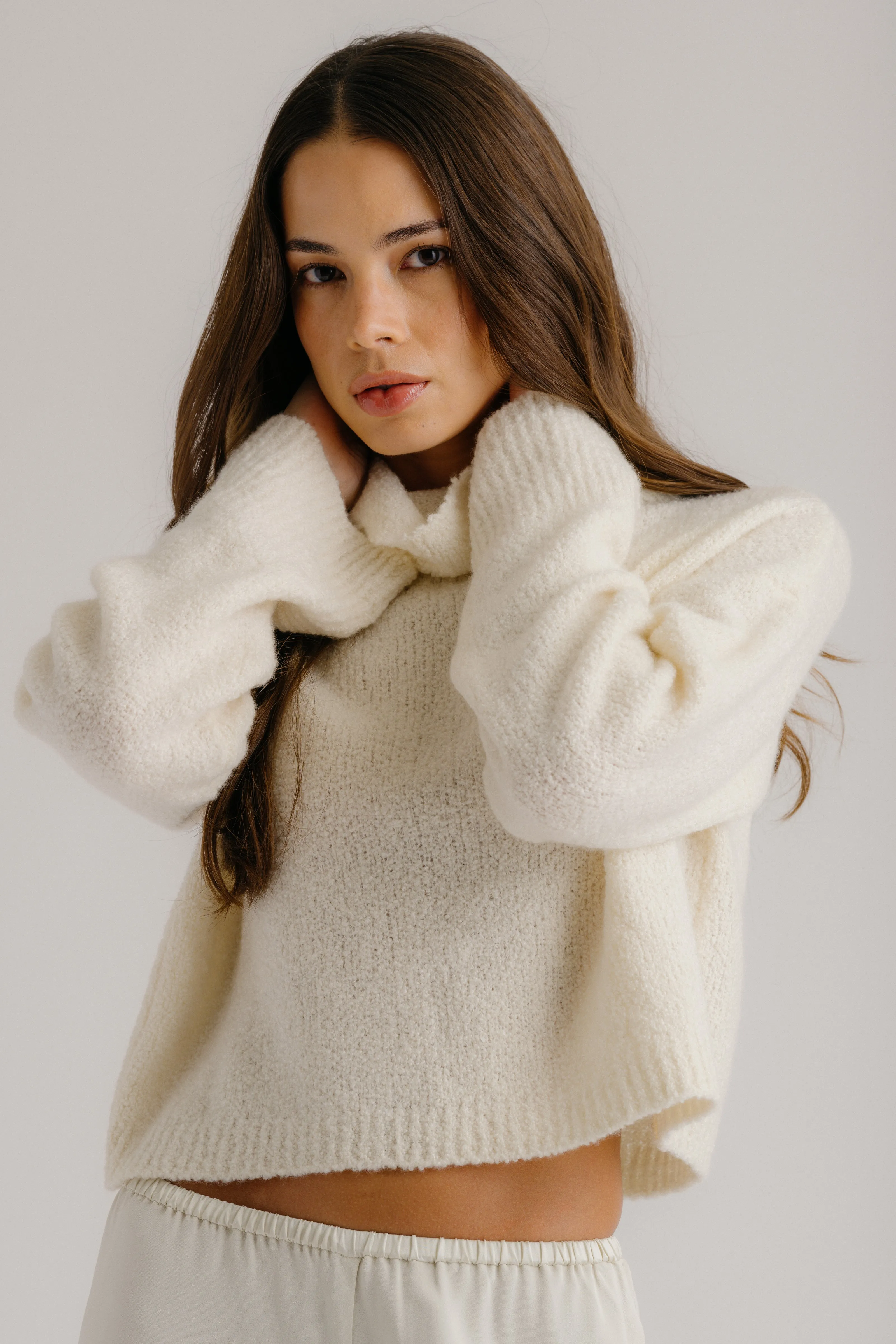 LOLA SLOUCHY CROPPED BOUCLE MOCK NECK | GARDENIA sold by Sablyn product image thumbnail 4