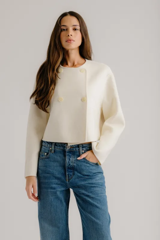 FLOREN CROPPED DOUBLE BREASTED COAT | GARDENIA sold by Sablyn