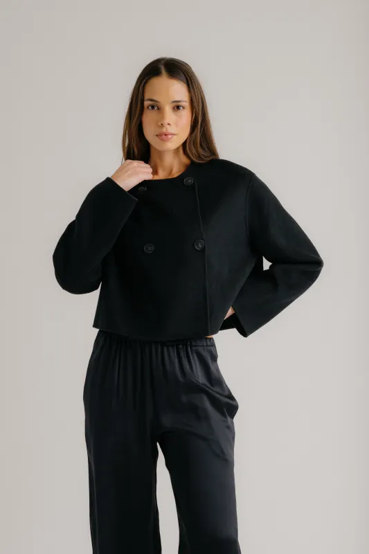 FLOREN CROPPED DOUBLE BREASTED COAT | BLACK sold by Sablyn