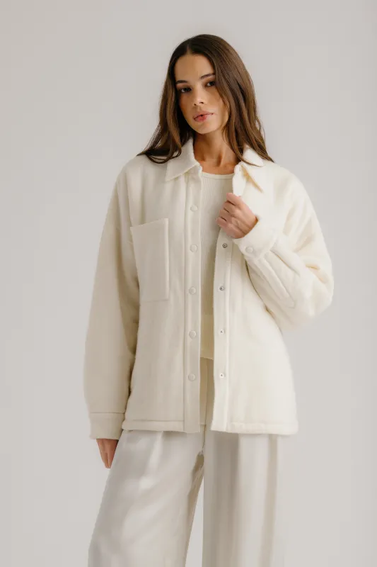 IZZY FILLED RELAXED CASHMERE SHIRT JACKET | GARDENIA sold by Sablyn