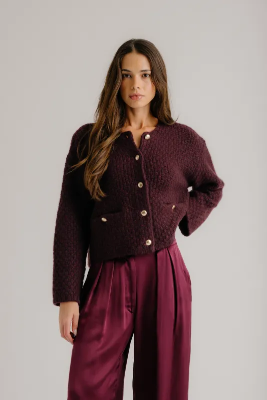 CHARLENE CROPPED WELT POCKET CASHMERE JACKET | BORDEAUX MULTI sold by Sablyn
