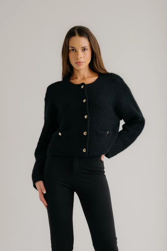 CHARLENE CROPPED WELT POCKET CASHMERE JACKET | BLACK sold by Sablyn