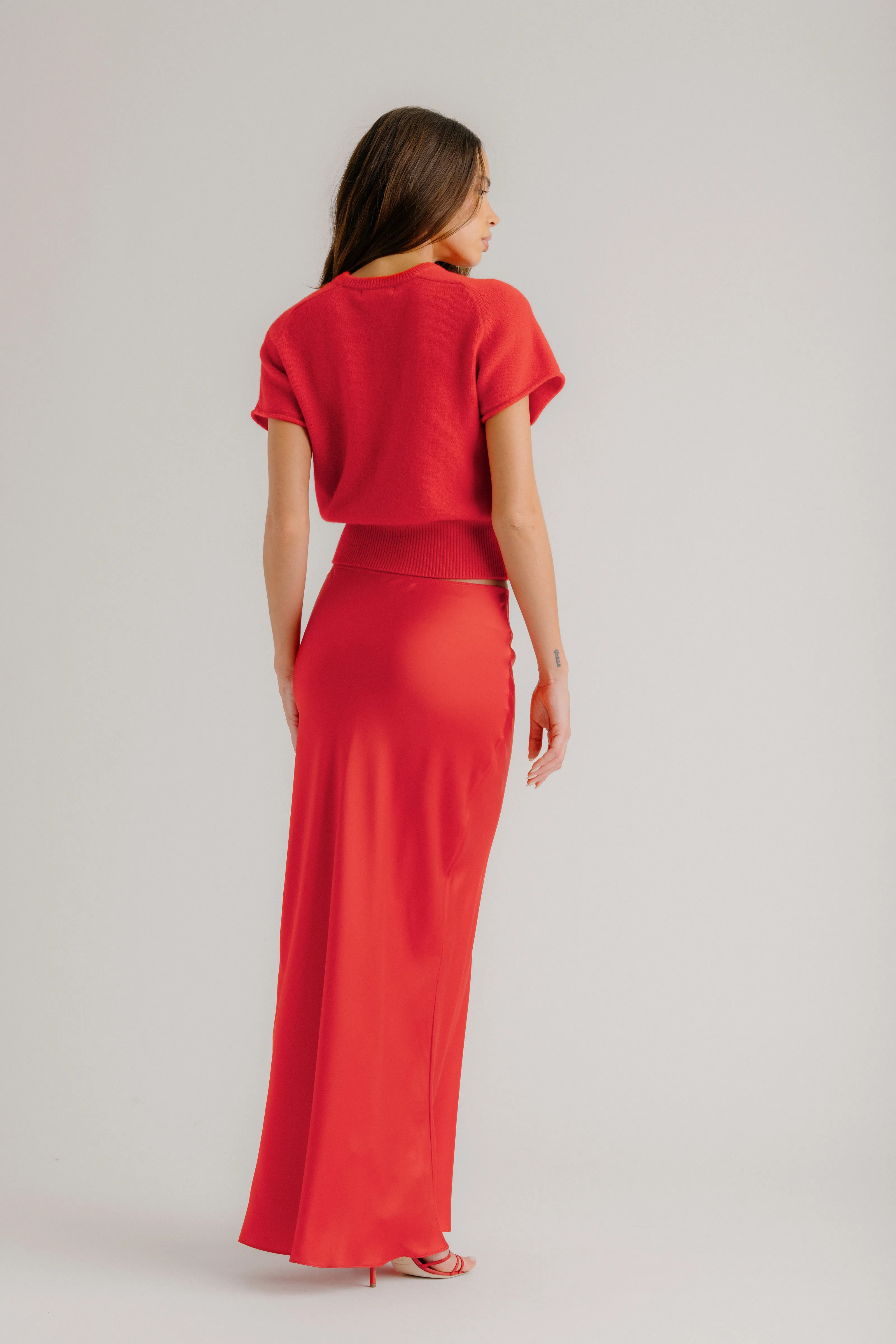 GRACE SCALLOP TRIM SILK MAXI SKIRT | SCARLET sold by Sablyn product image thumbnail 4