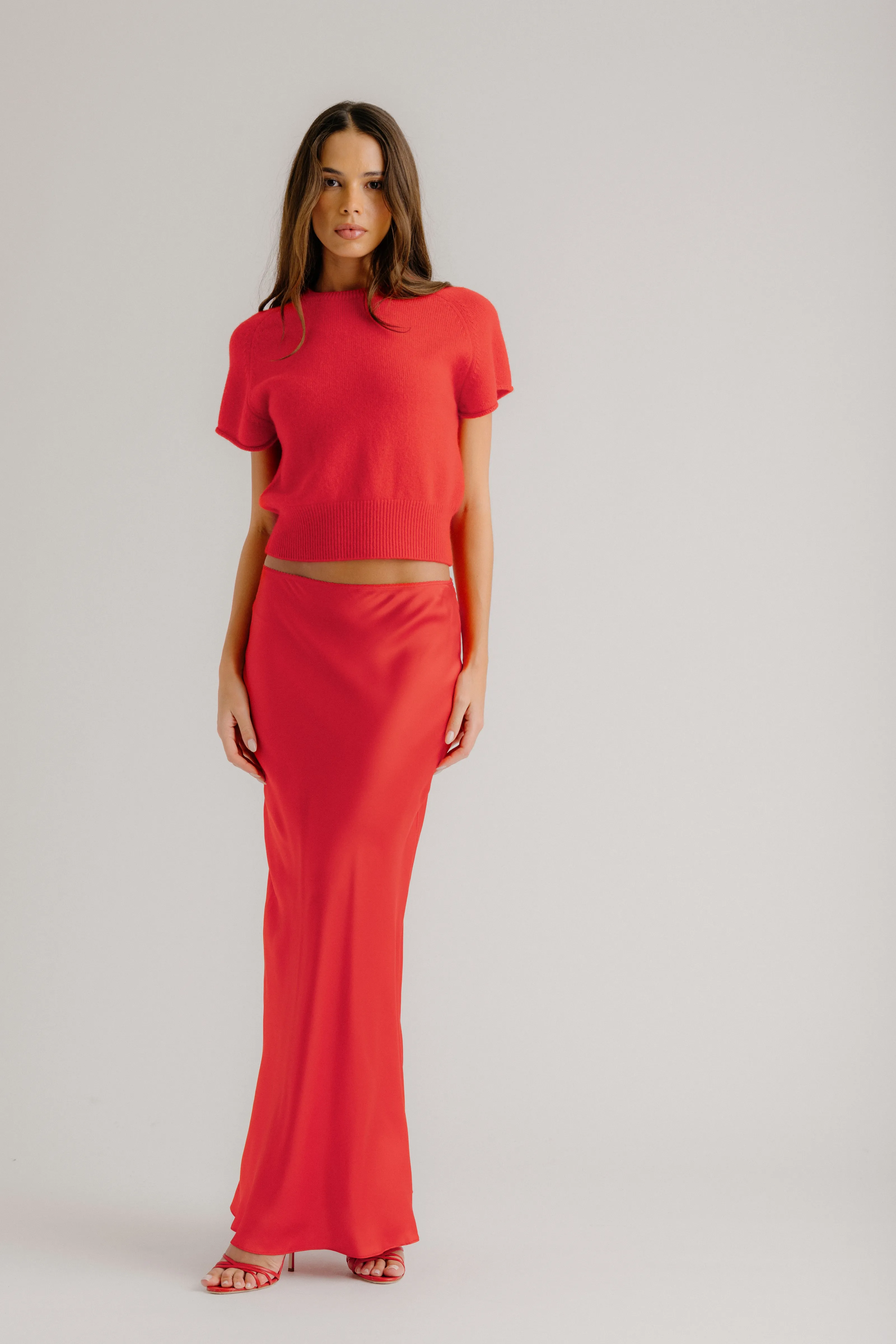 GRACE SCALLOP TRIM SILK MAXI SKIRT | SCARLET sold by Sablyn product image thumbnail 2