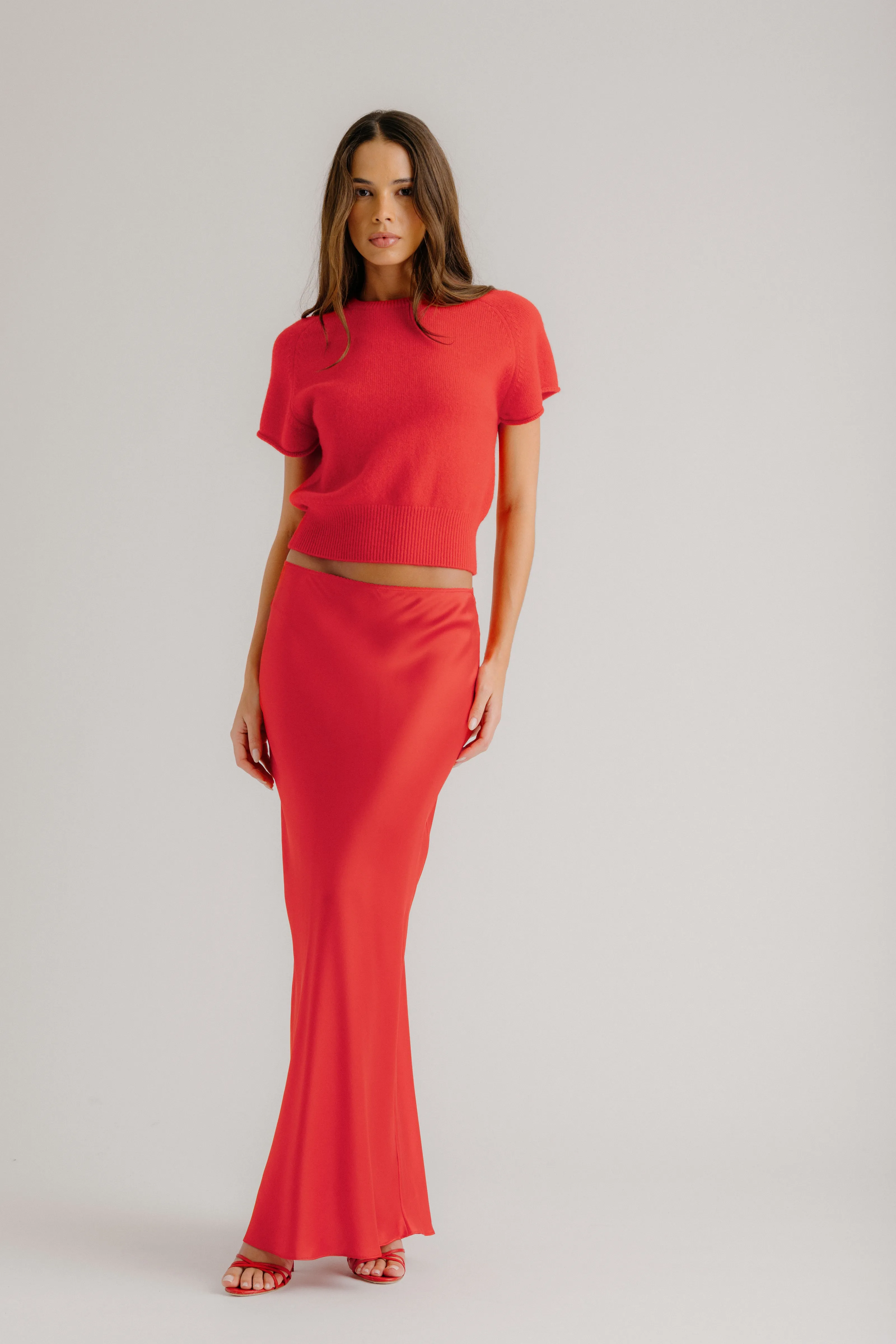 GRACE SCALLOP TRIM SILK MAXI SKIRT | SCARLET sold by Sablyn product image thumbnail 3