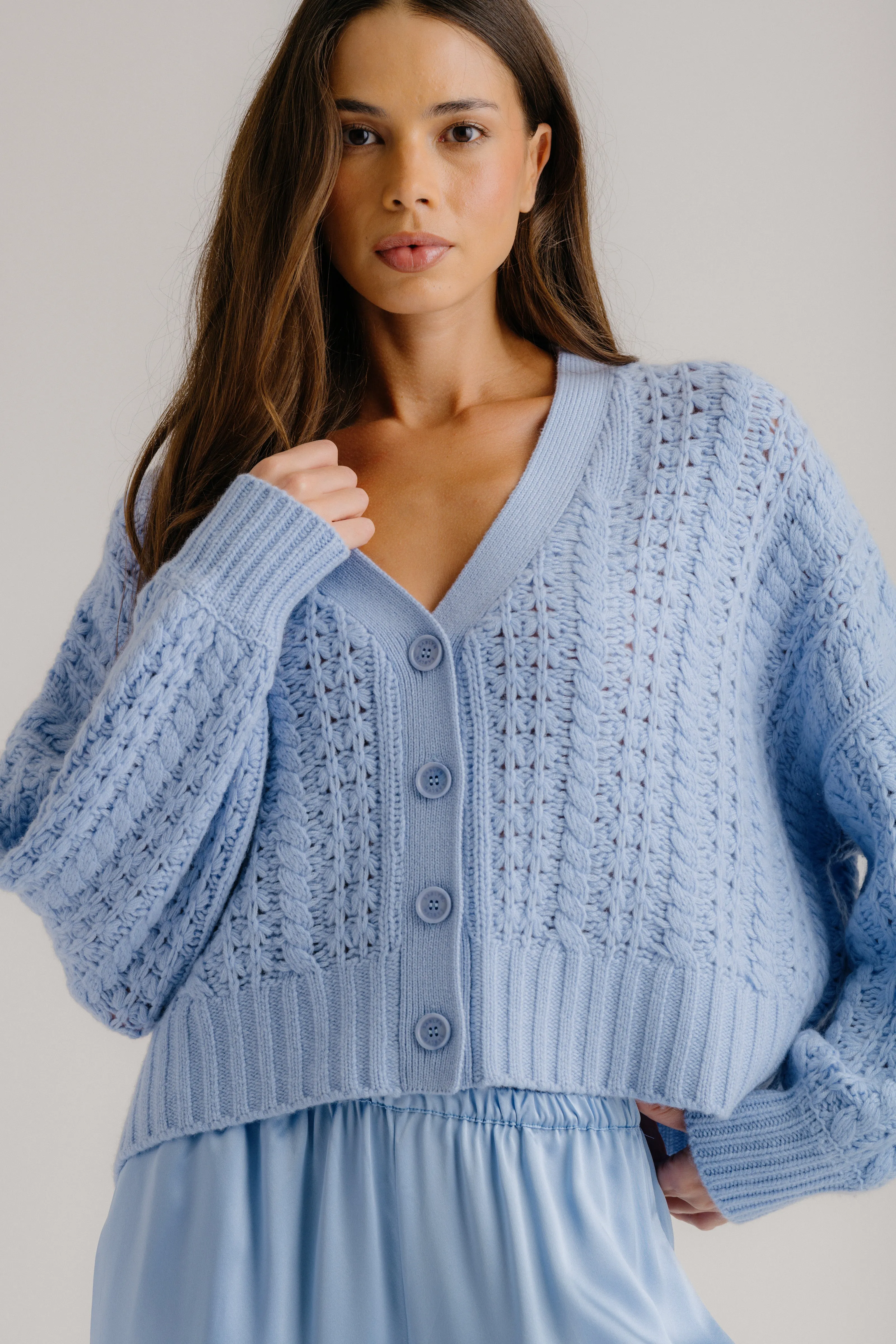 HAZEL SLOUCHY CABLE CASHMERE CARDIGAN | AZUREOUS sold by Sablyn product image thumbnail 4