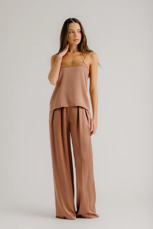 BROOKE HIGH RISE SILK TROUSER | PRAIRIE SAND sold by Sablyn