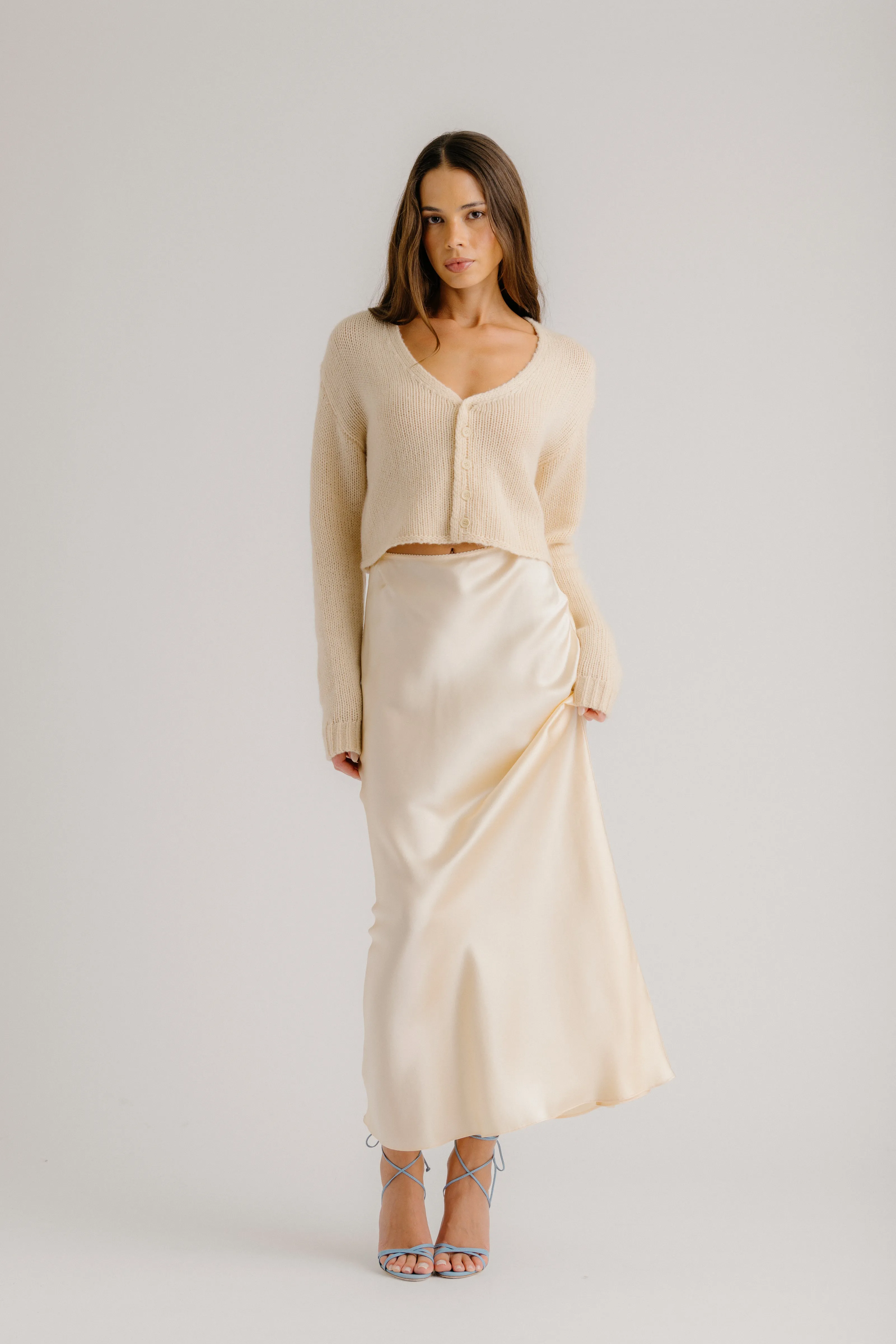 GRACE SCALLOP TRIM SILK MAXI SKIRT | BUTTERCREAM sold by Sablyn product image thumbnail 3