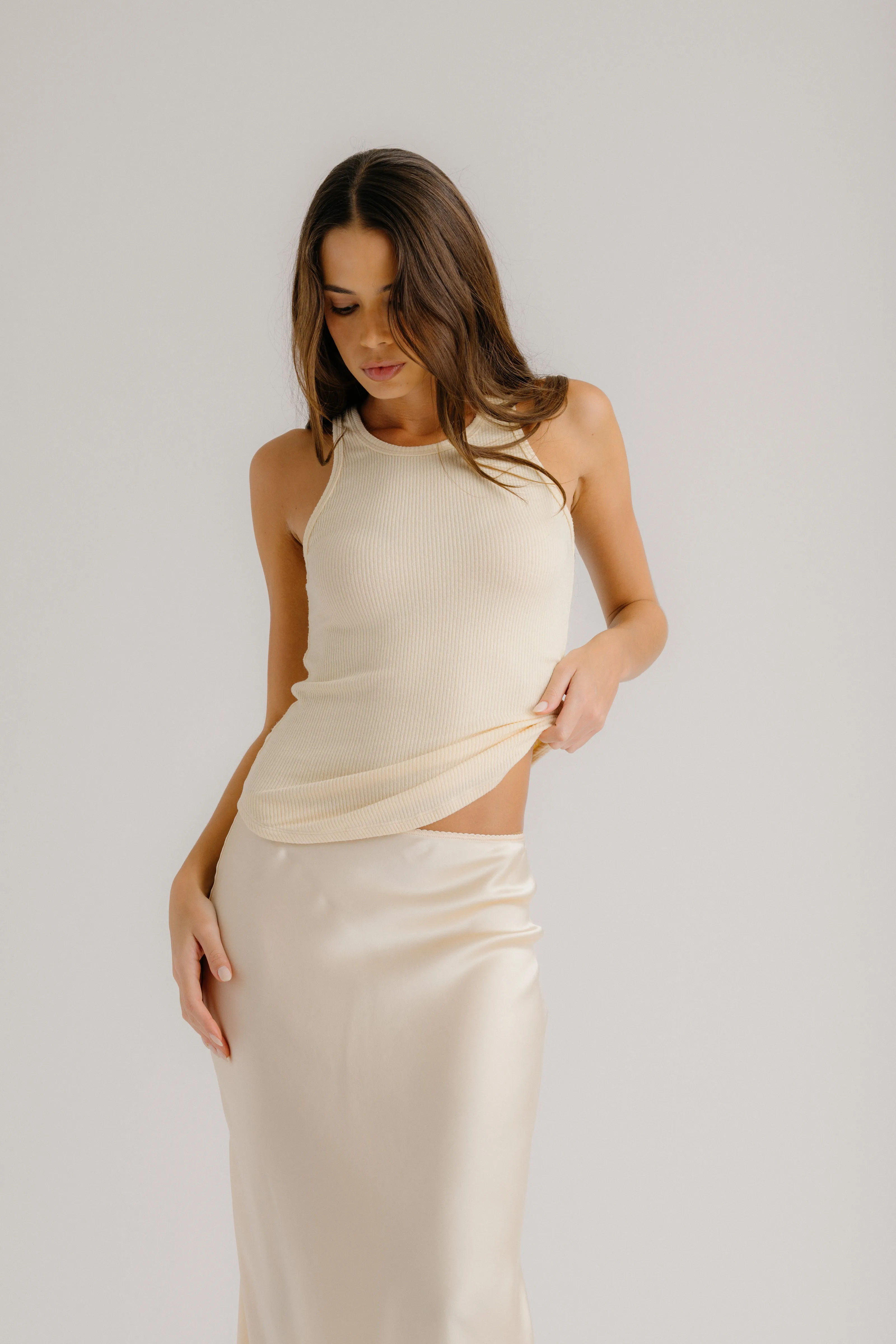 JAMEELA RACERBACK TANK | BUTTERCREAM sold by Sablyn