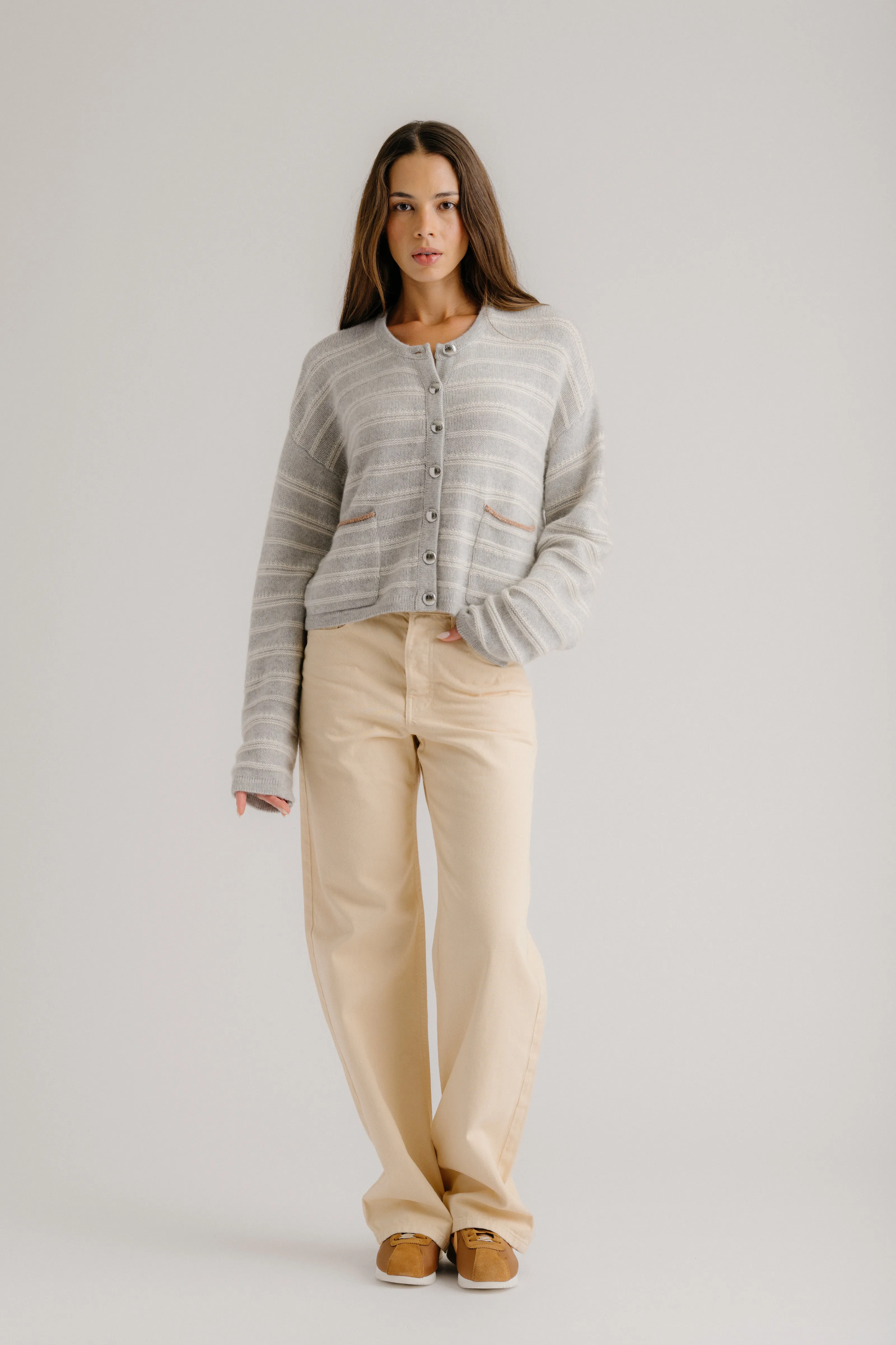 DIXIE CASHMERE CARDIGAN WITH POCKETS | FOGGY MULTI sold by Sablyn product image thumbnail 3
