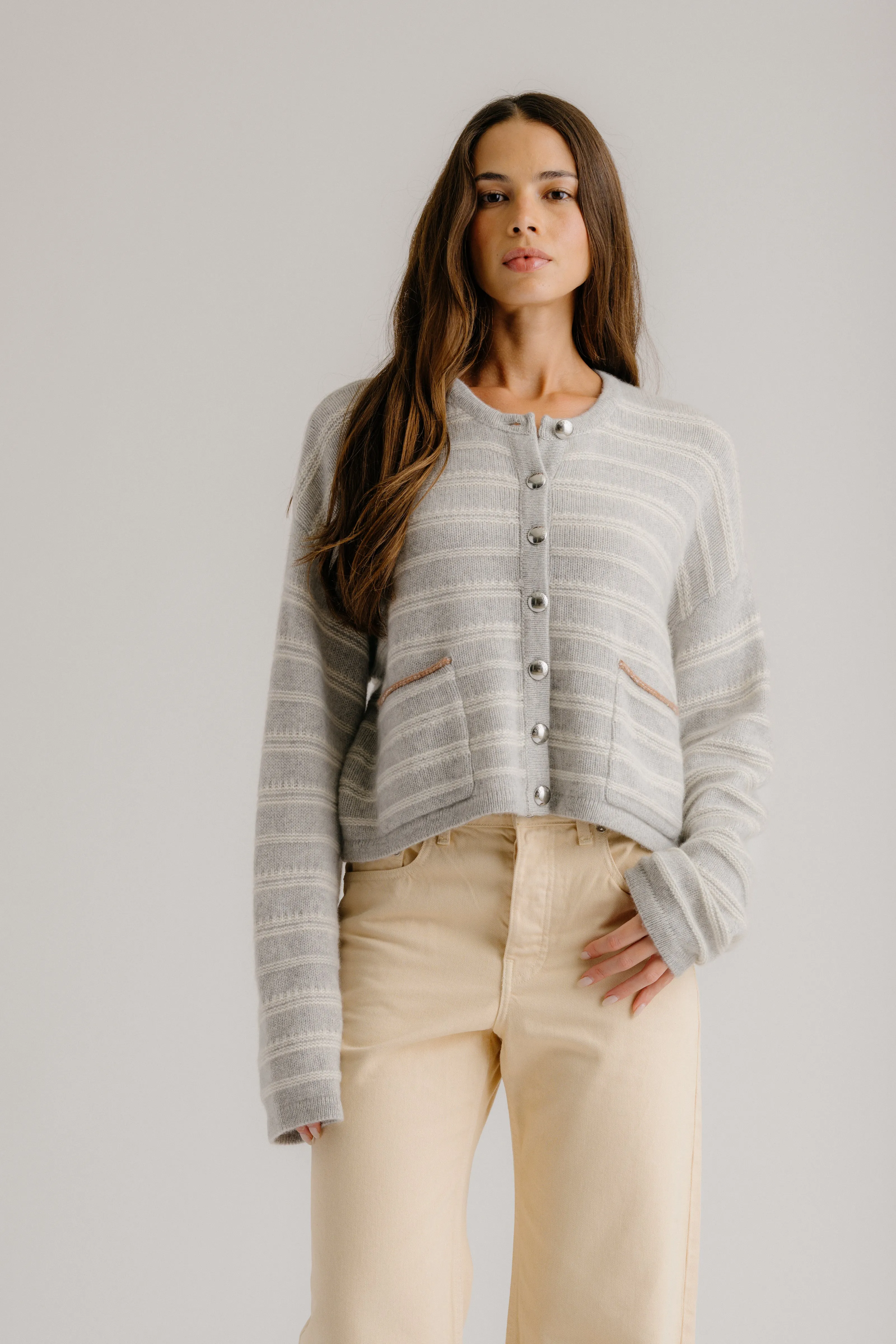 DIXIE CASHMERE CARDIGAN WITH POCKETS | FOGGY MULTI sold by Sablyn
